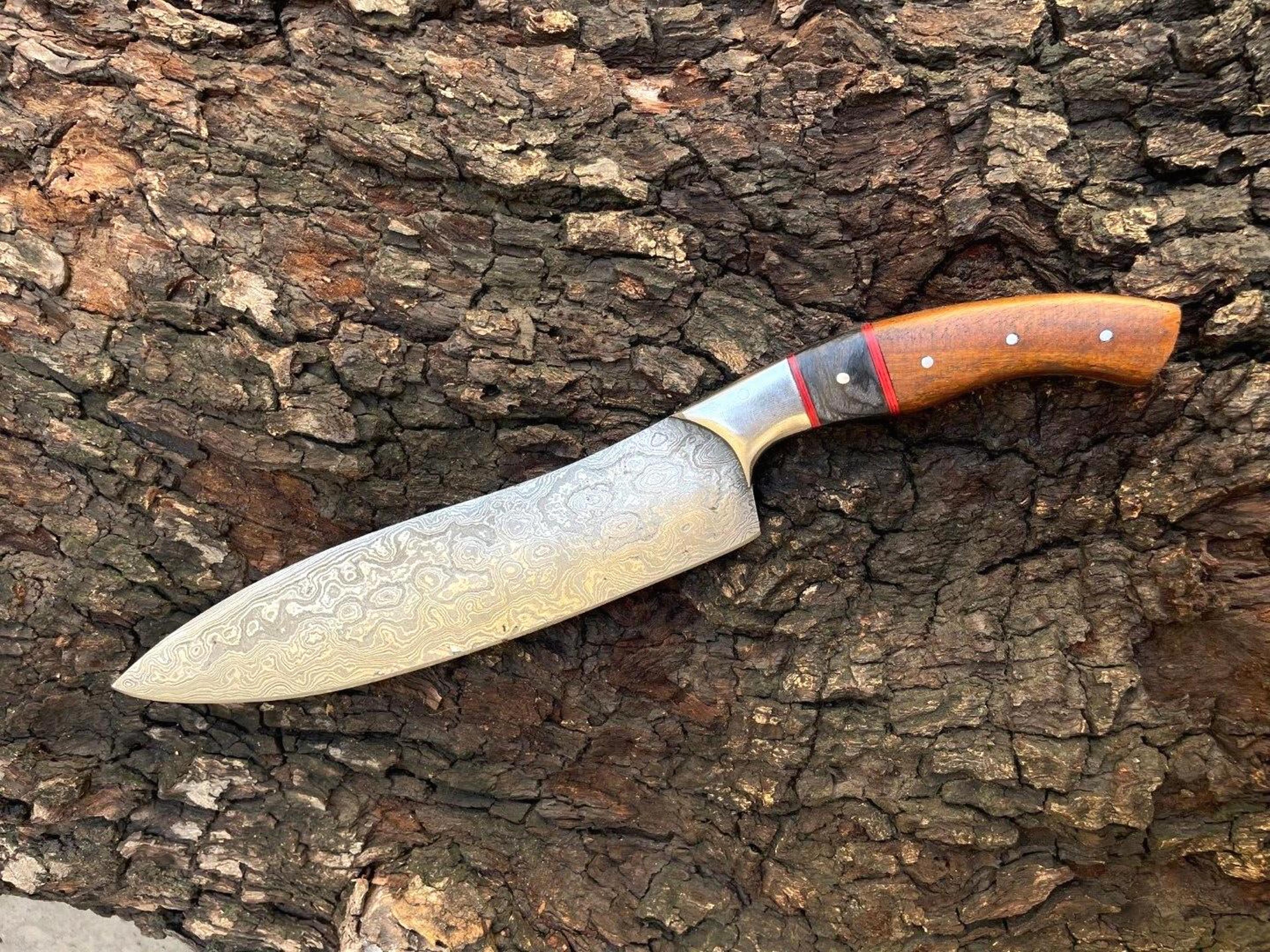 damascus steel professional chef knife | handcrafted wood handle