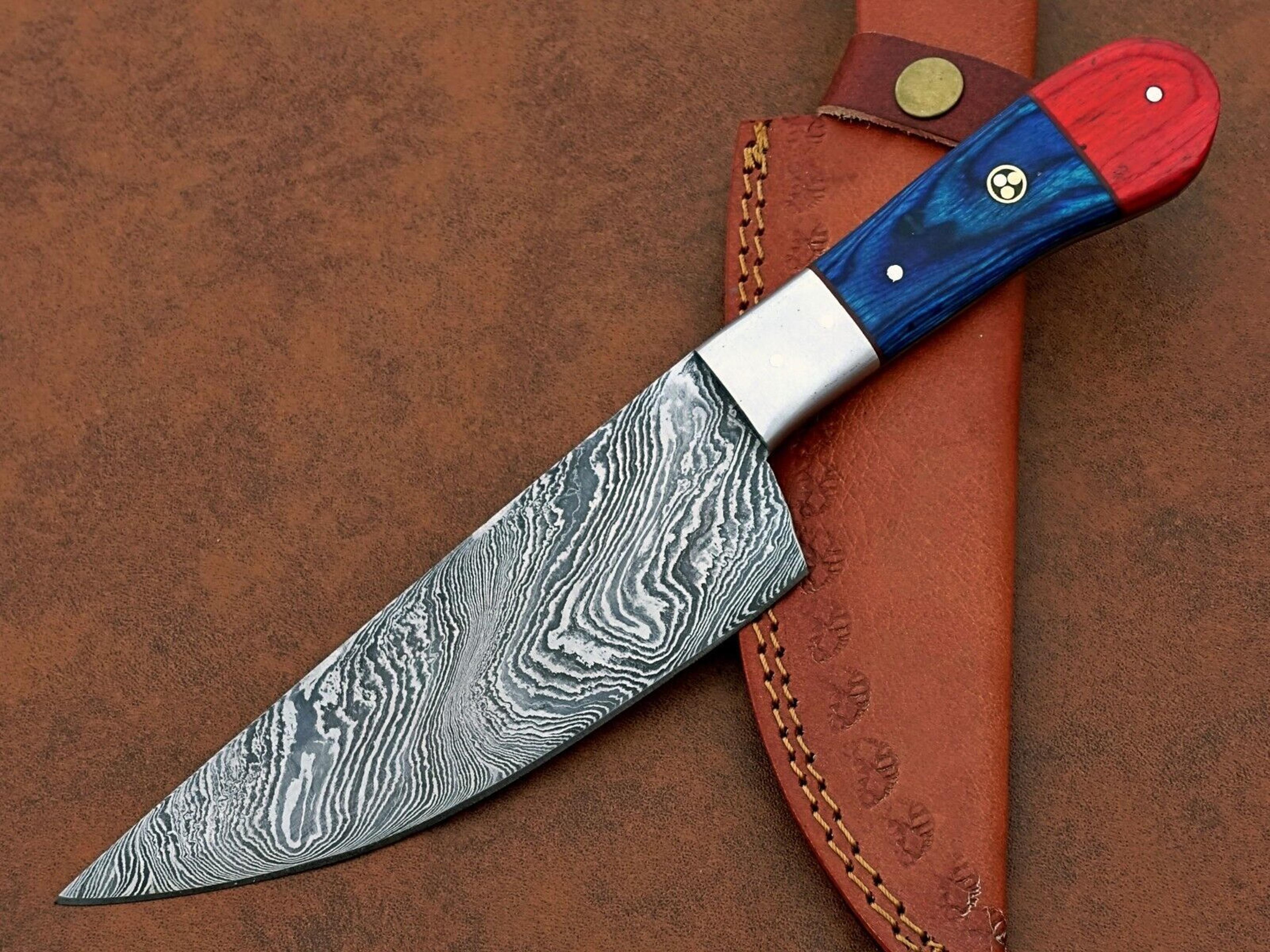 custom damascus blade kitchen knife | elegant wooden handle