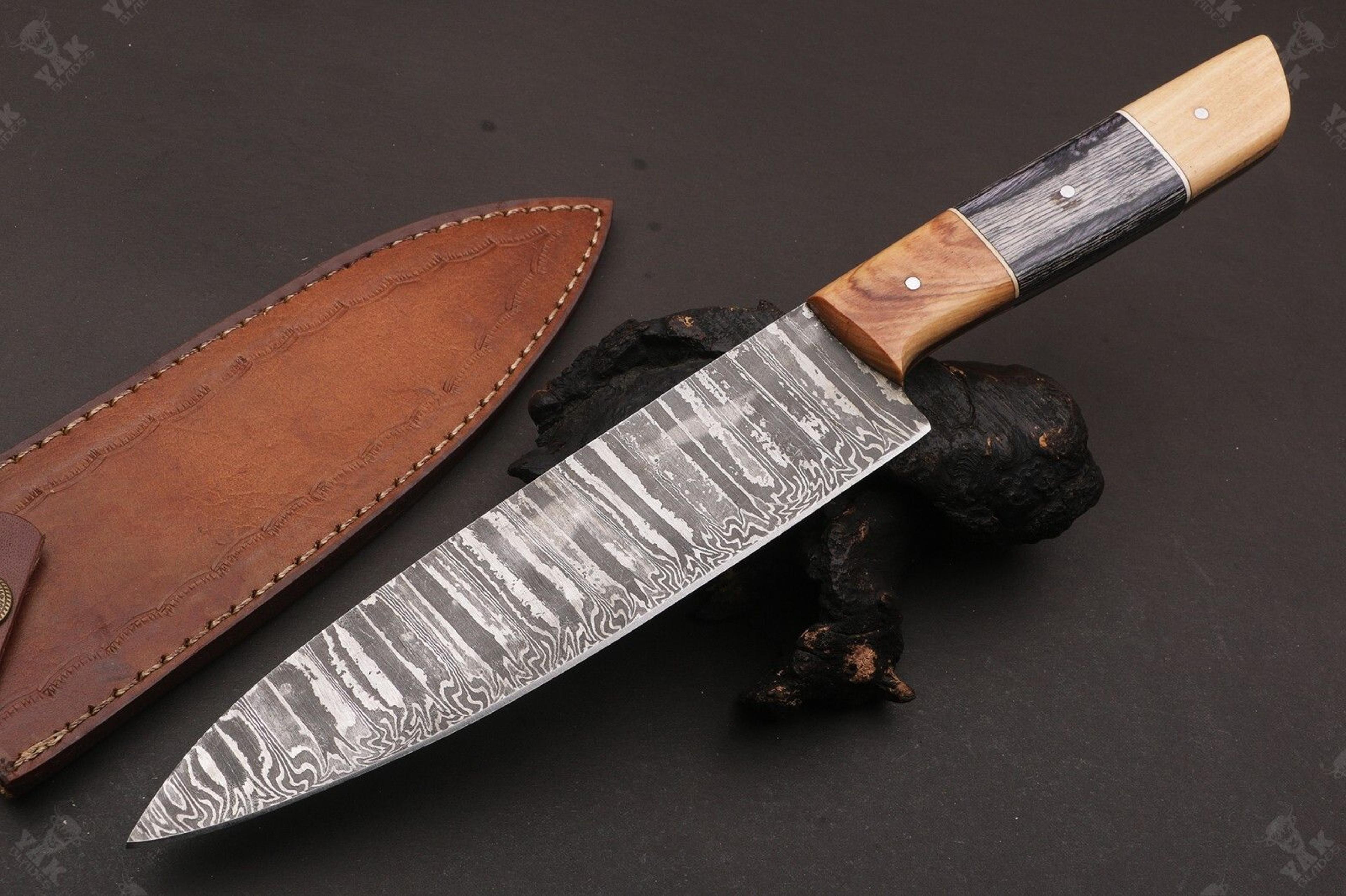 custom handmade damascus steel kitchen knife with bone handle
