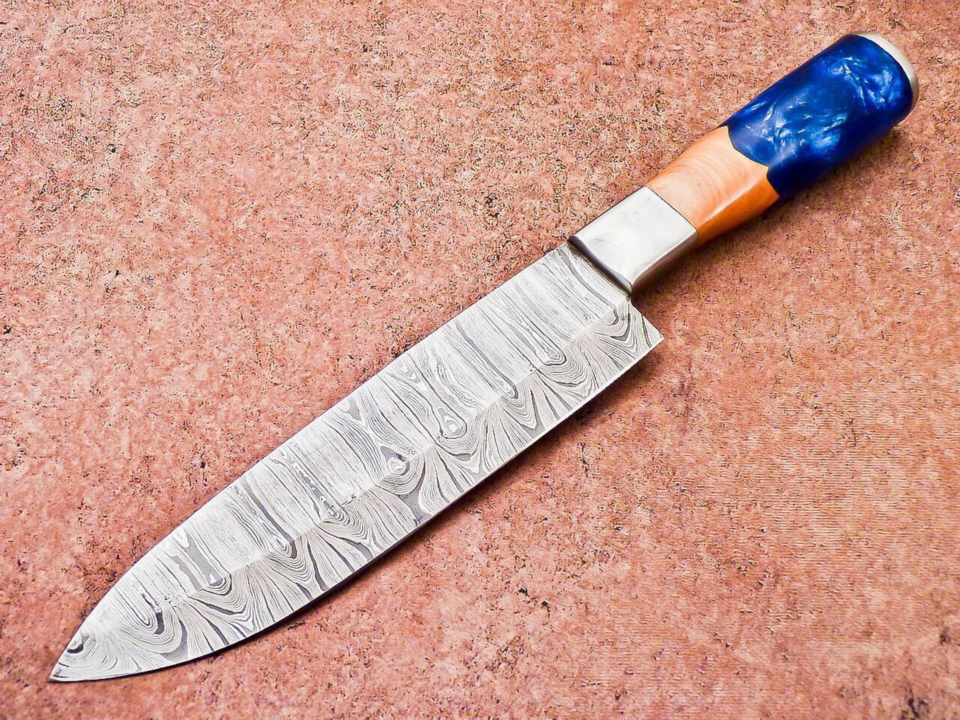 custom forged damascus knife | resin handle for grip & style