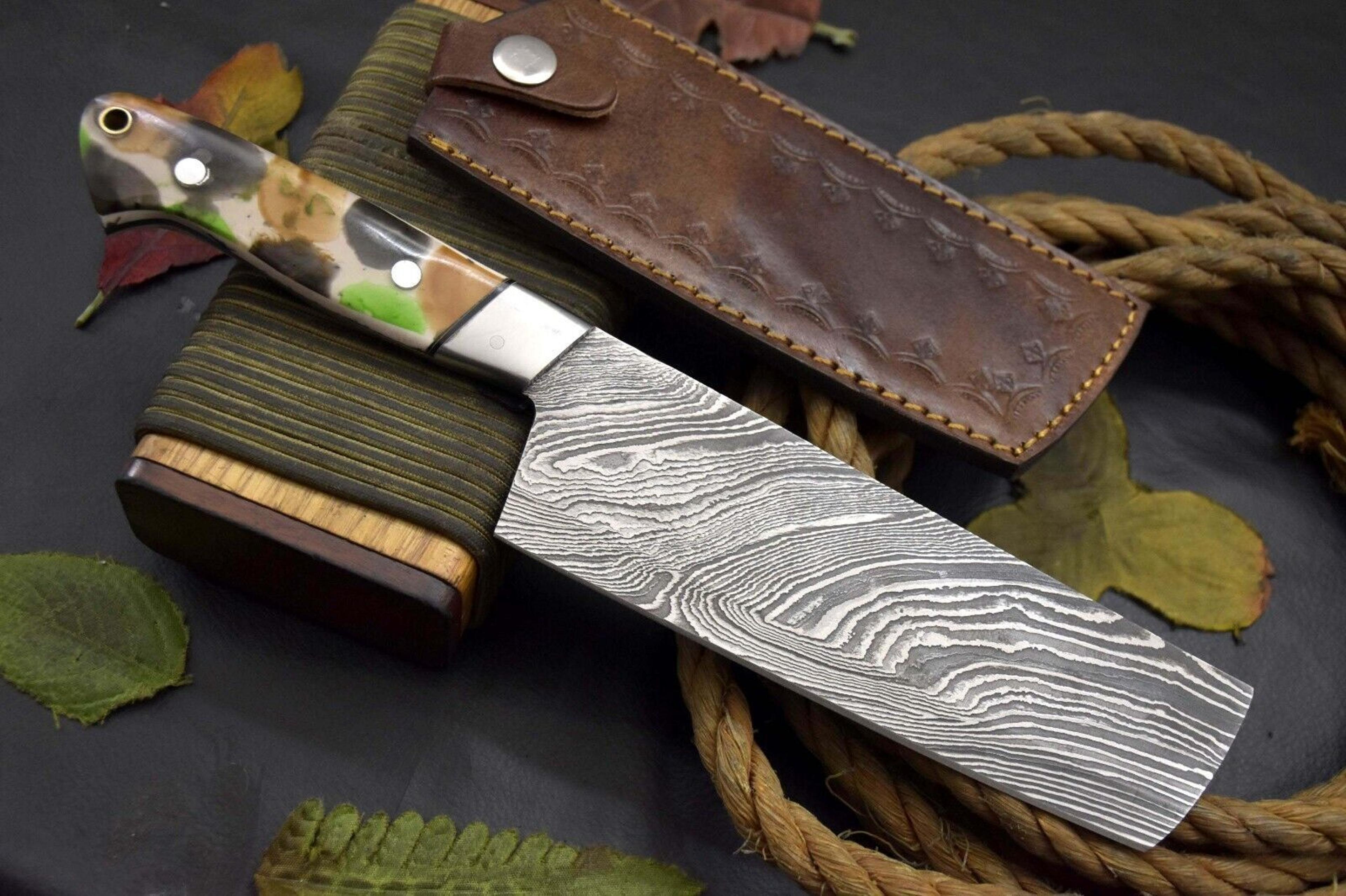 handcrafted damascus chef knife | resin handle & balanced design
