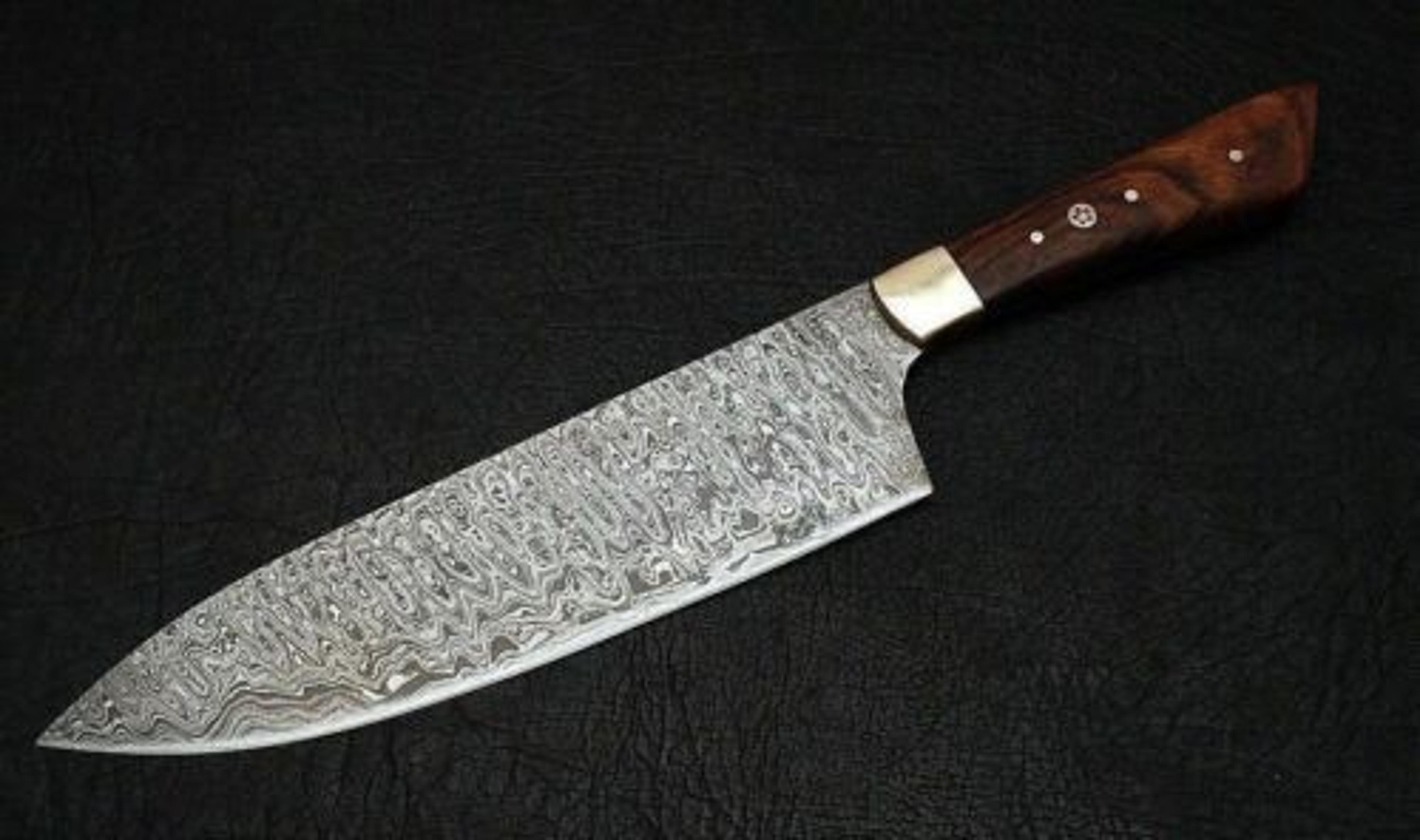 damascus handmade kitchen chef knife rose wood handle with sheath