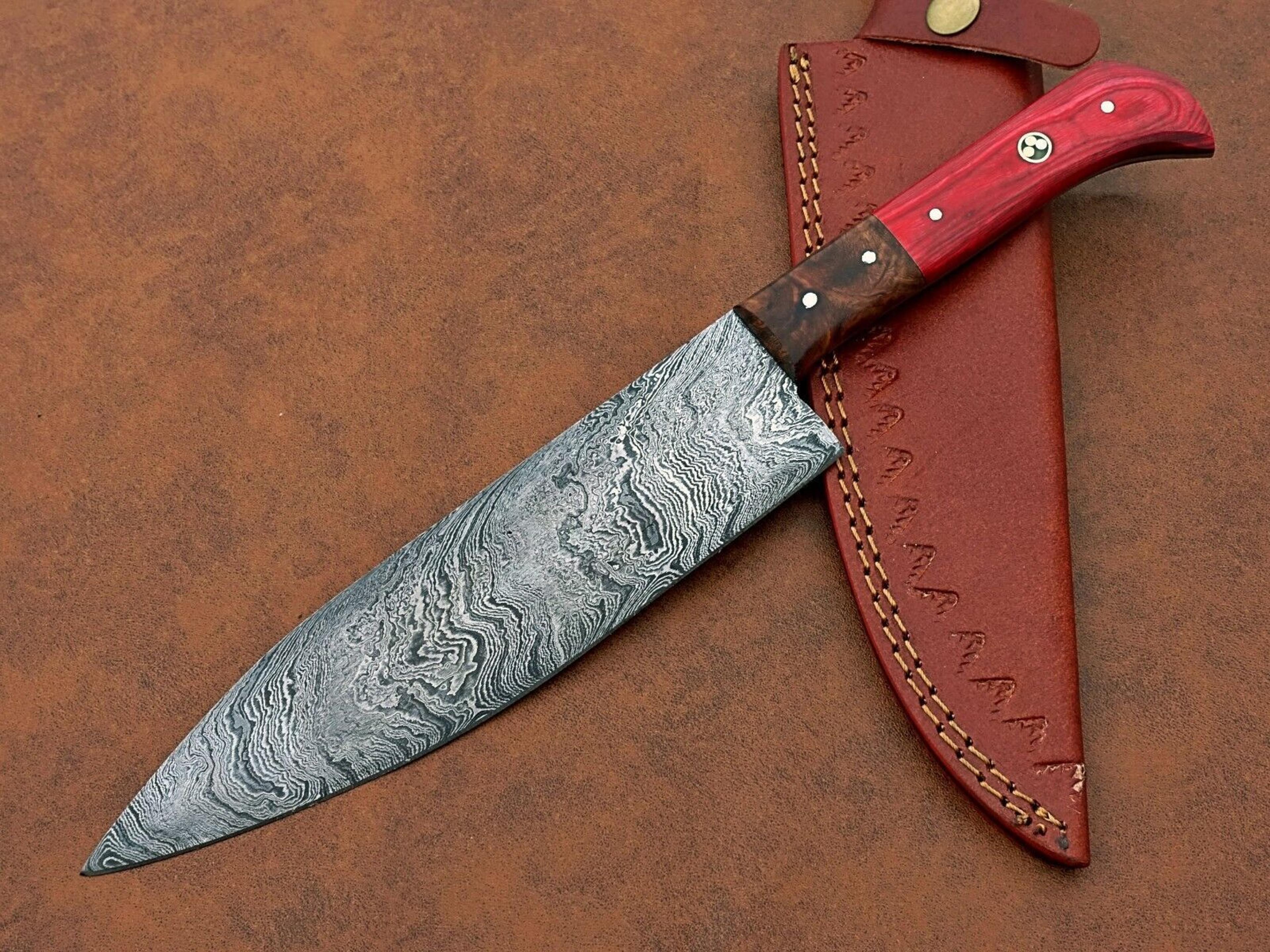 artisan damascus steel kitchen knife – hand-forged chef knife with wooden handle