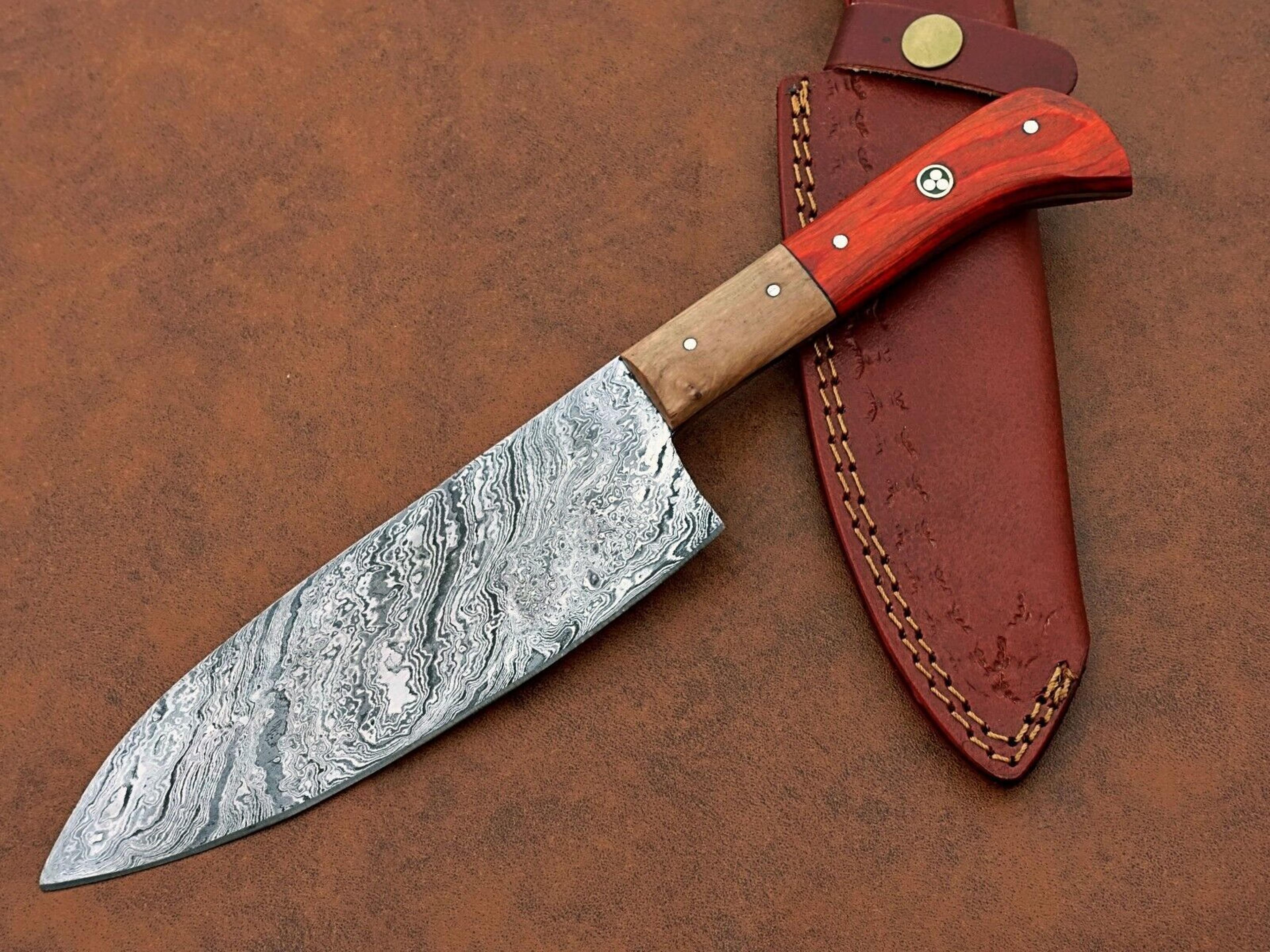 professional handmade damascus chef knife – sharp blade with elegant wooden handle