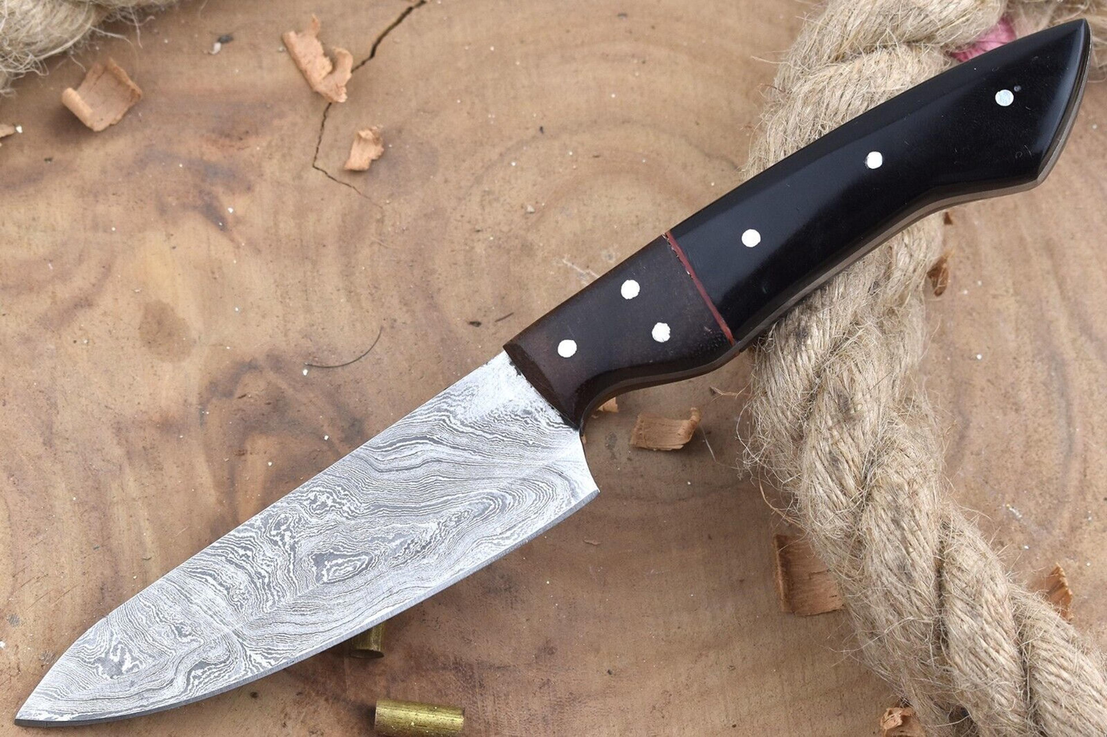 handcrafted damascus steel kitchen knife – rosewood handle & sheath included