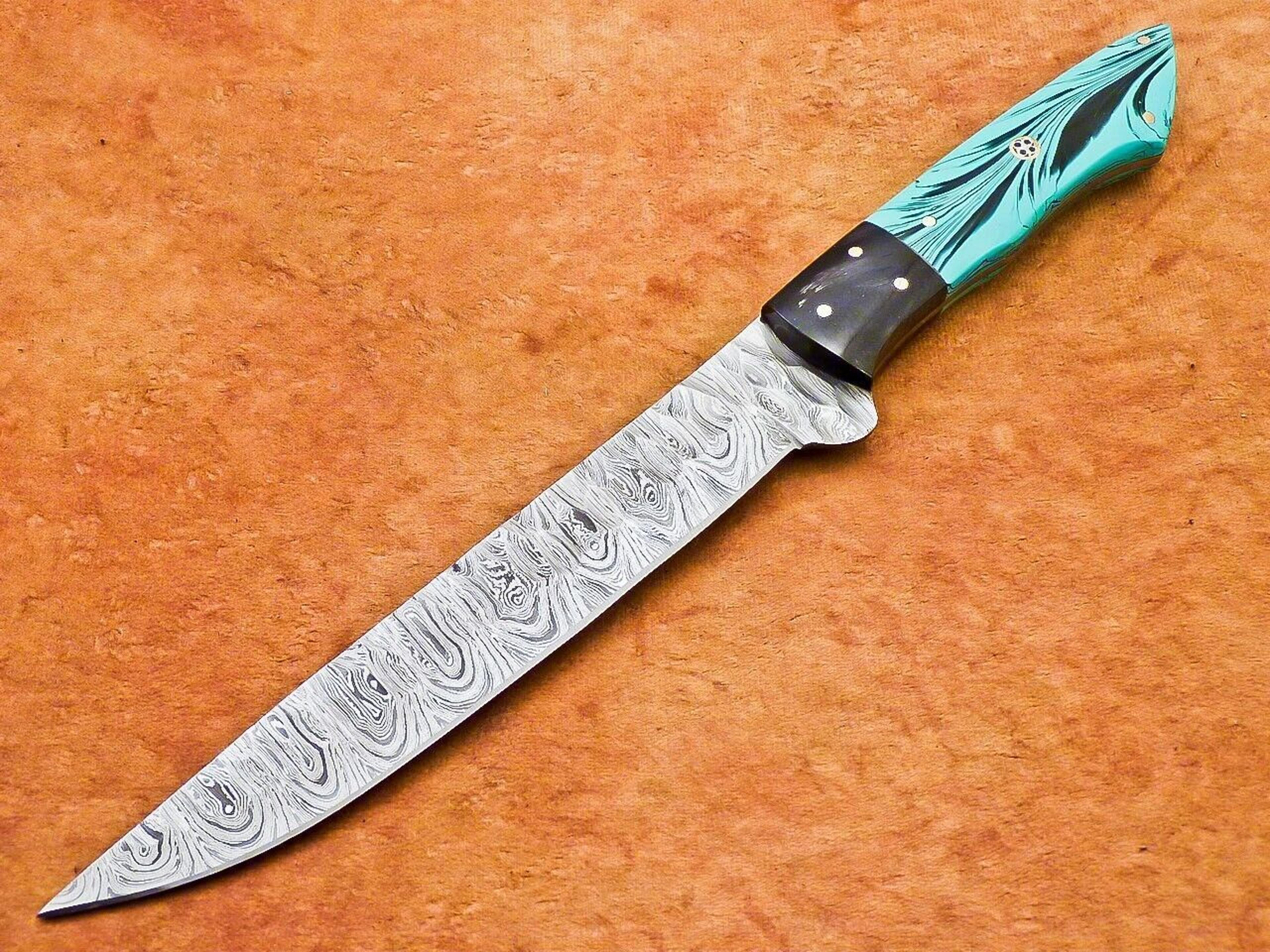 custom handmade damascus steel chef knife – 12" forged kitchen knife with resin handle