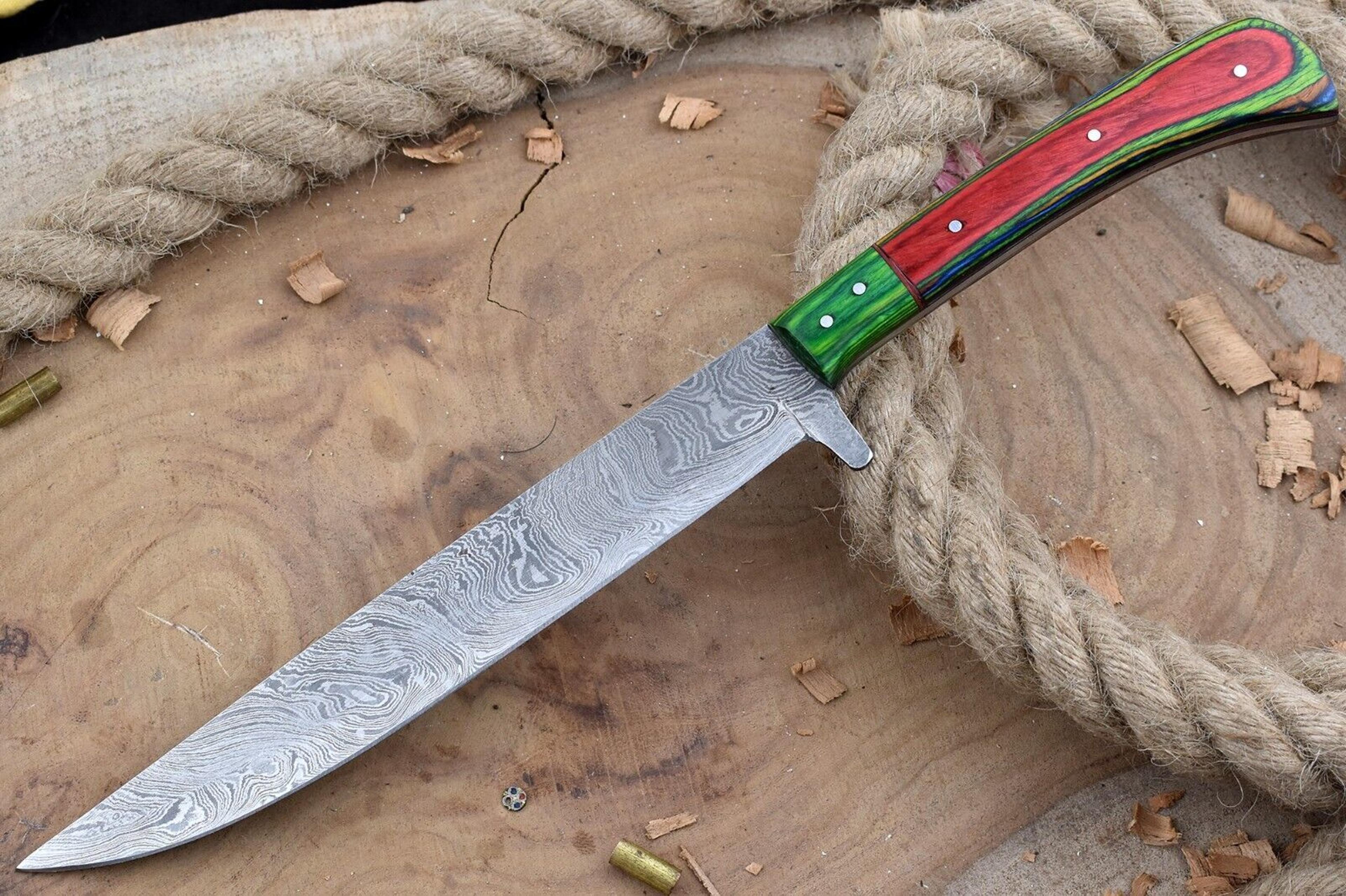 luxury handmade damascus kitchen knife – chef knife with rosewood handle & sheath
