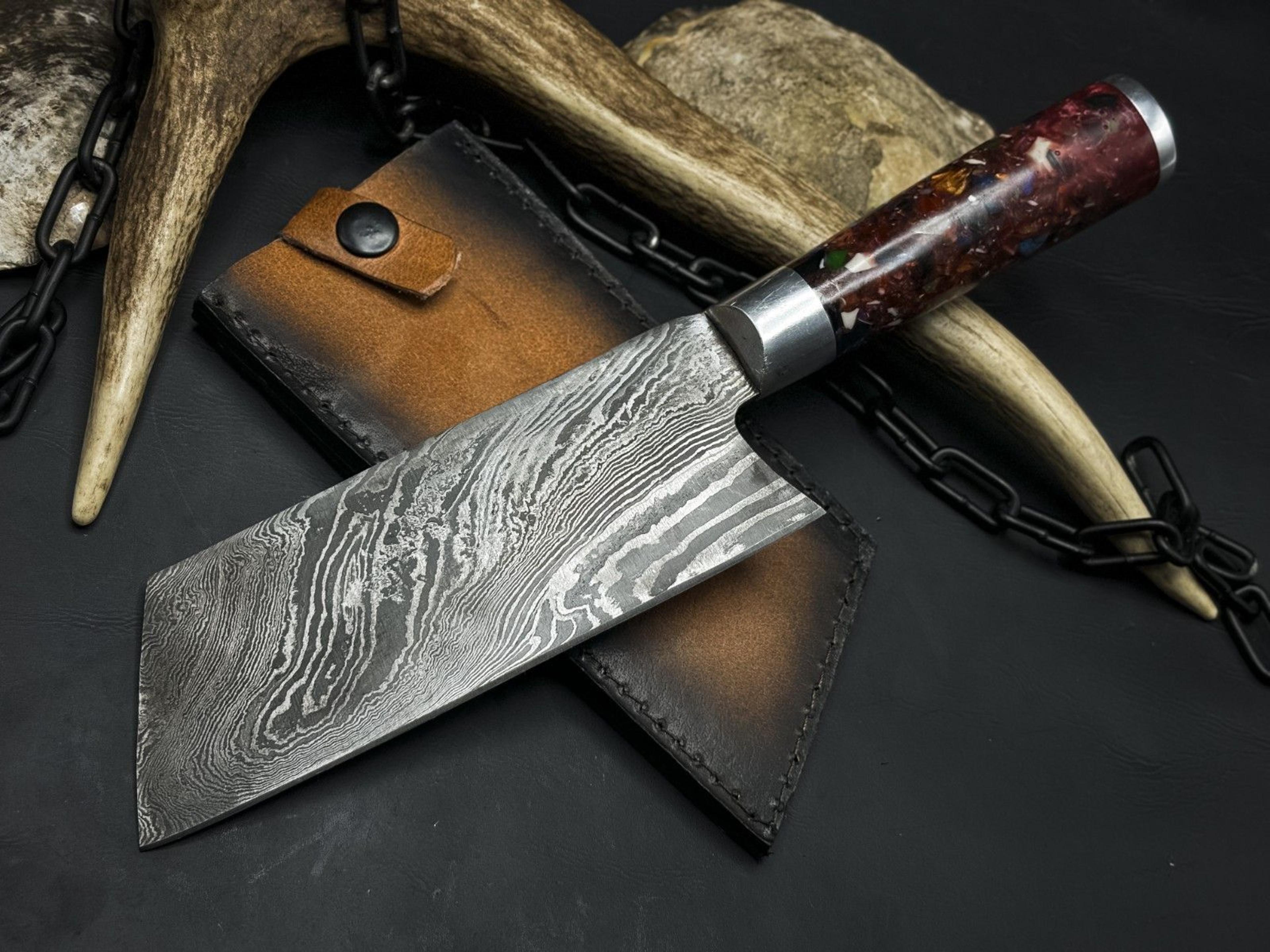 handmade damascus steel chef knife – 12" forged kitchen knife with resin handle