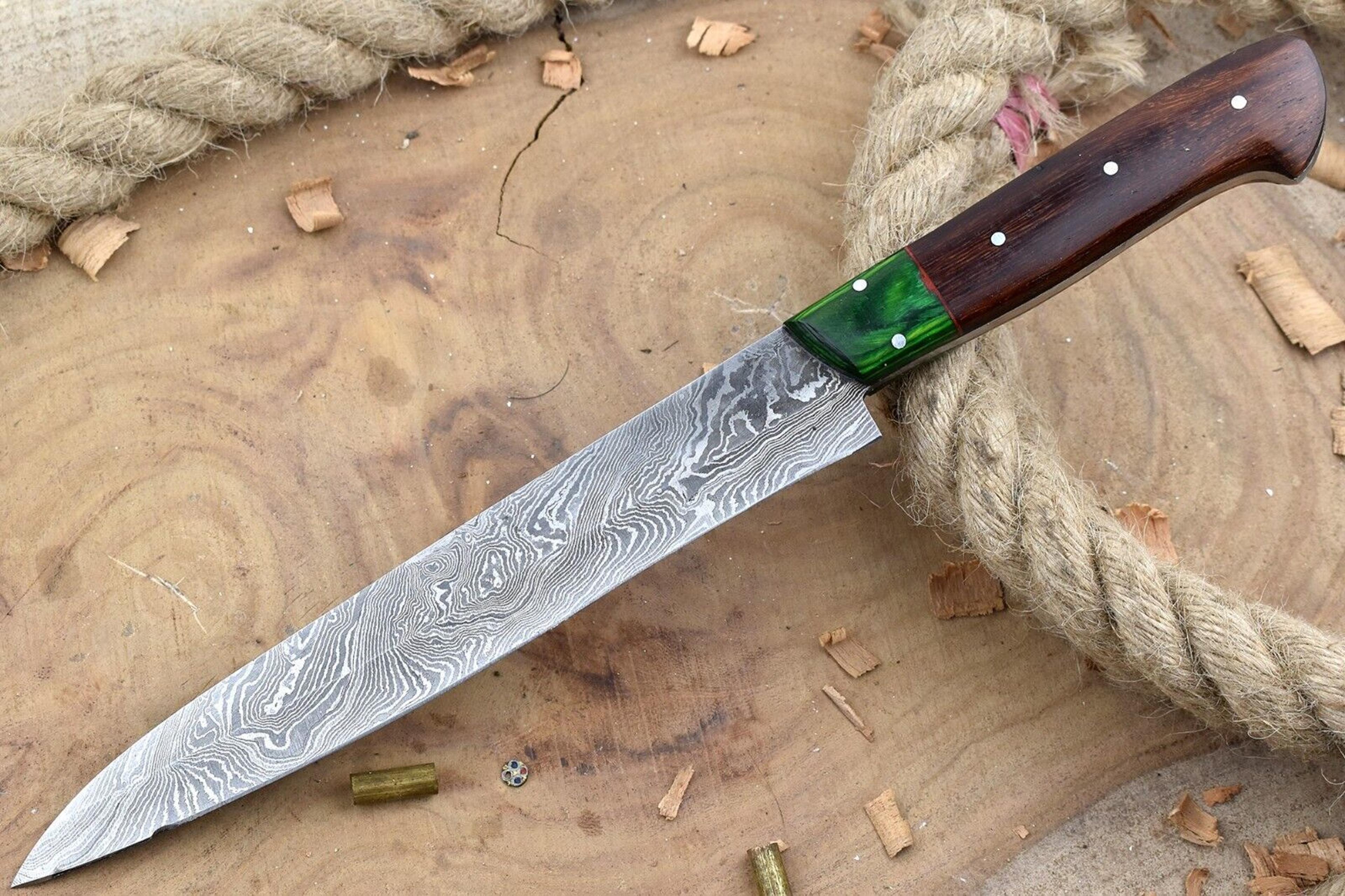 custom damascus steel kitchen knife – hand-forged chef knife with rosewood handle