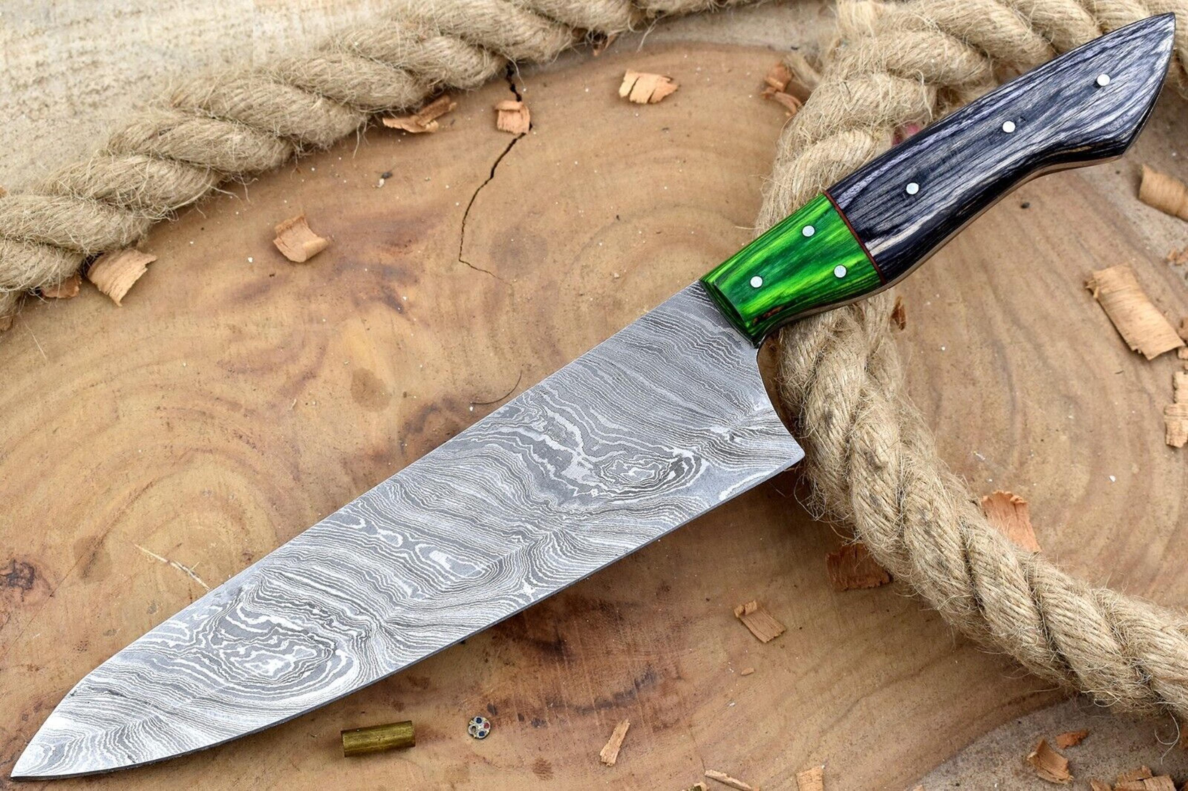 premium handmade damascus chef knife – professional kitchen knife with leather sheath