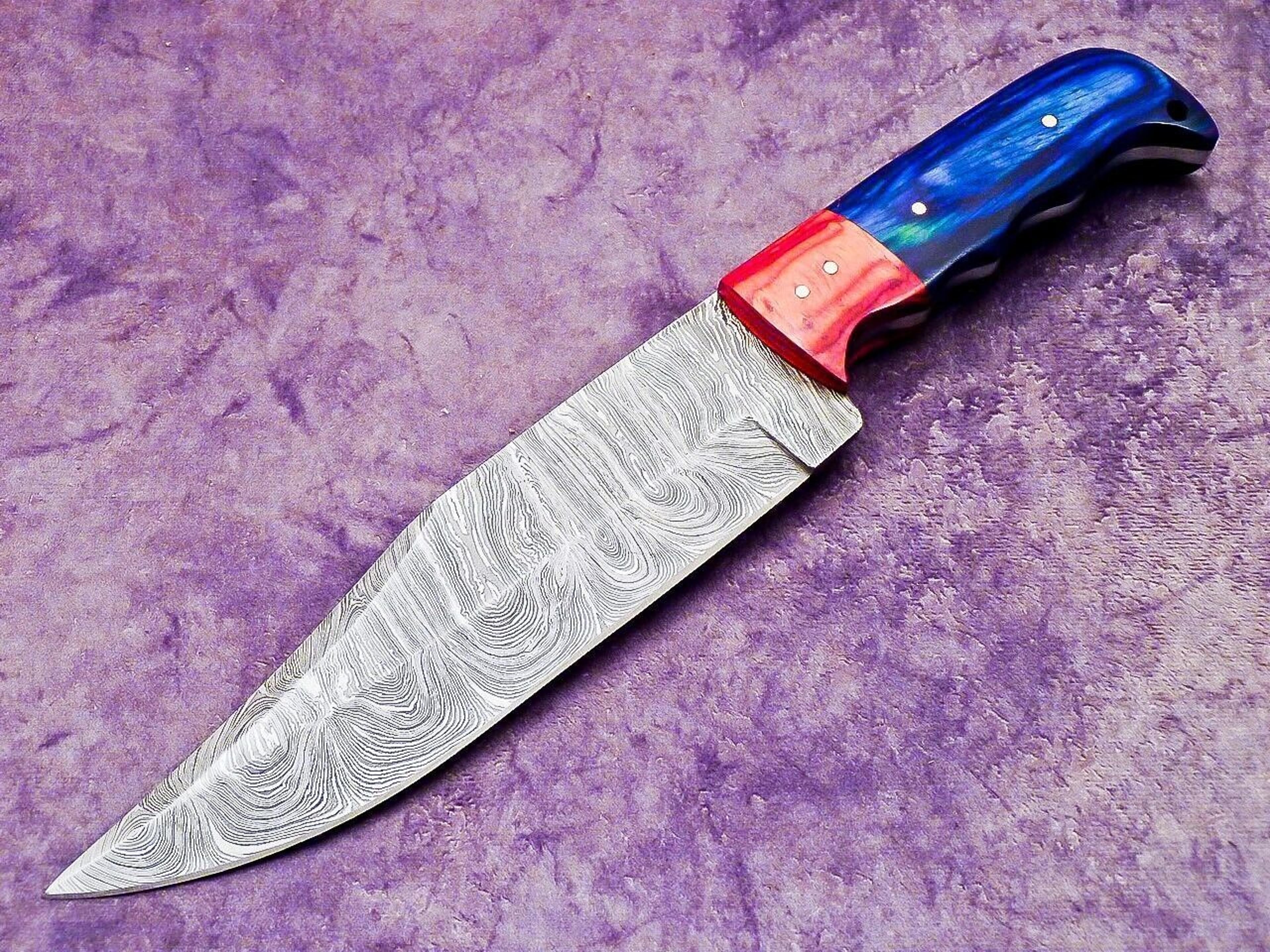 custom forged damascus kitchen knife | durable wooden handle cooking knife