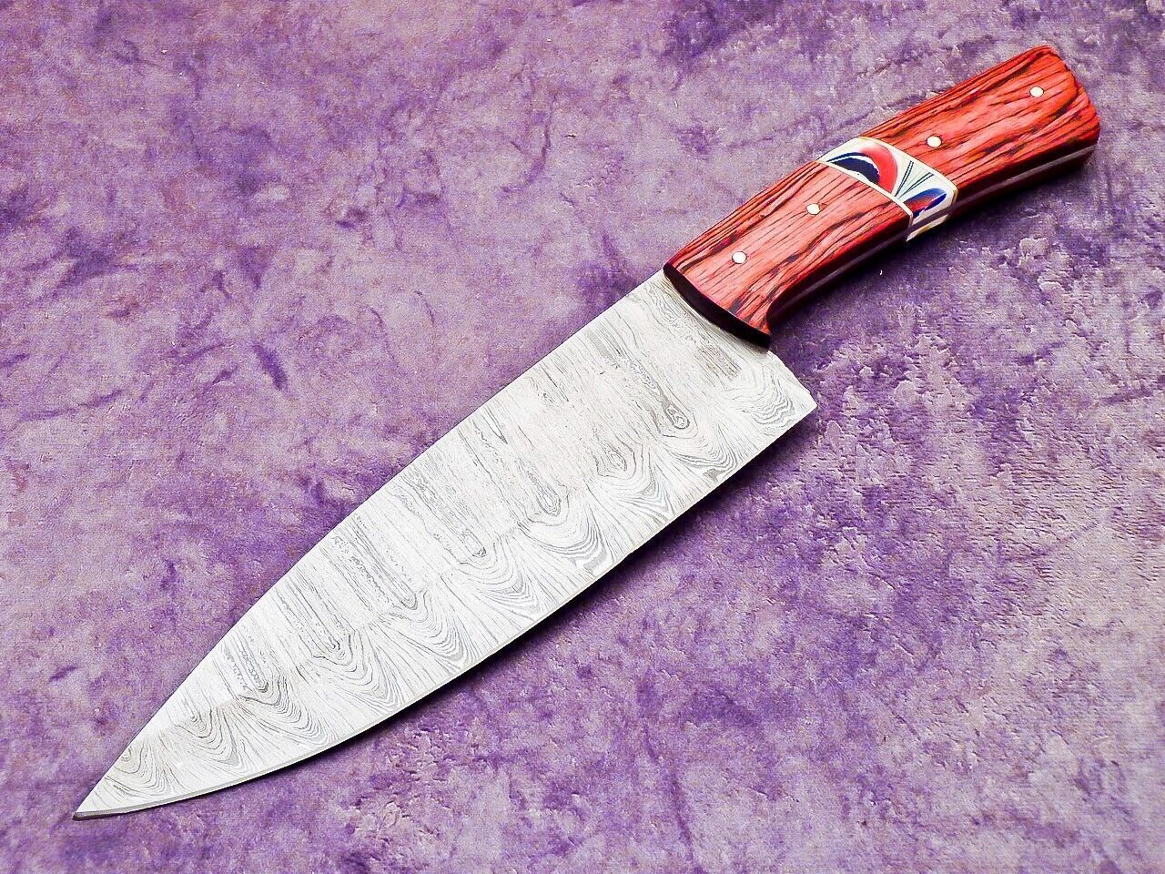 handcrafted damascus steel kitchen knife | professional chef knife with wood handle