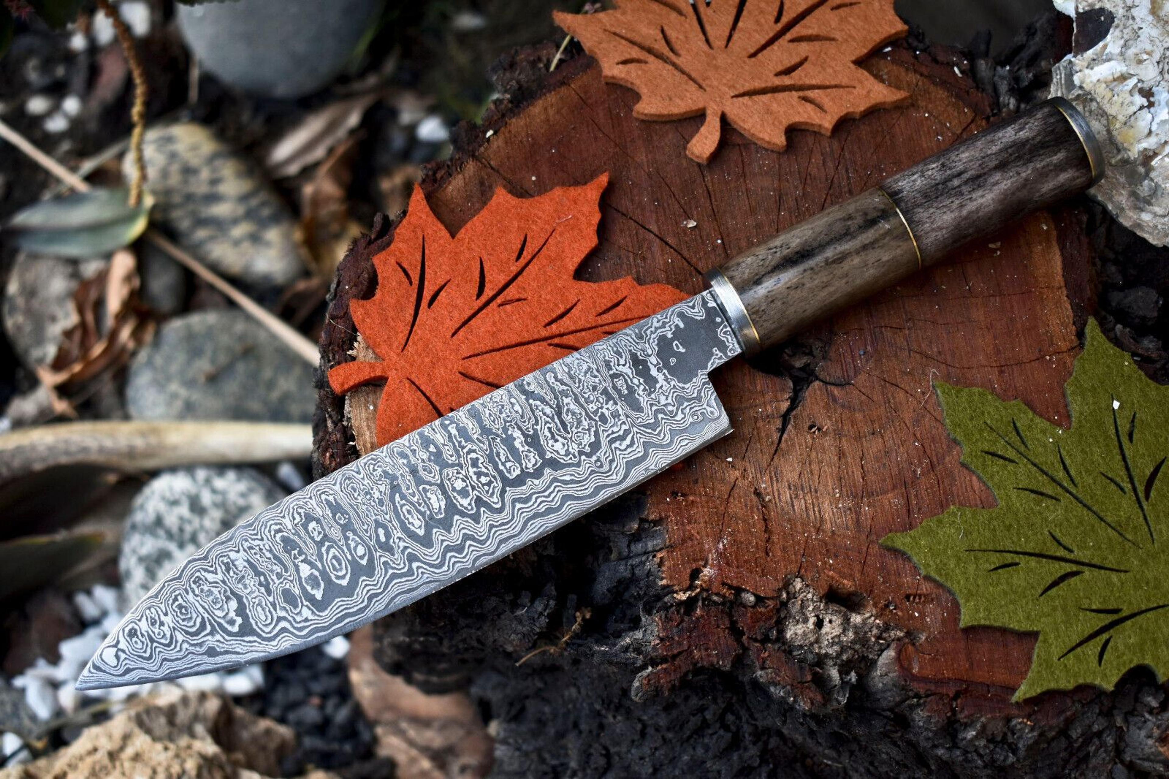 handcrafted damascus steel knife | wooden handle chef tool