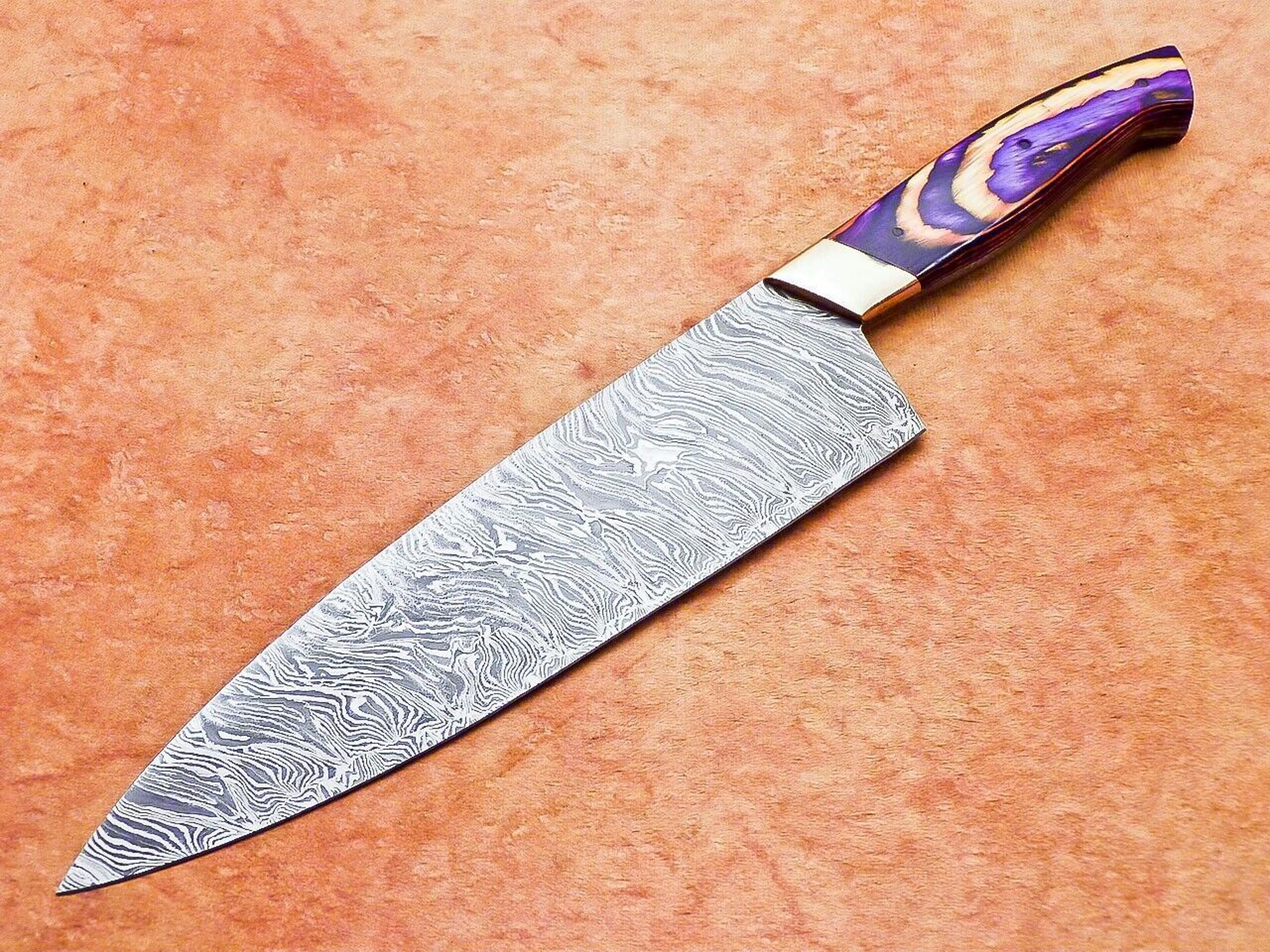 authentic damascus kitchen knife | handcrafted wooden handle perfection