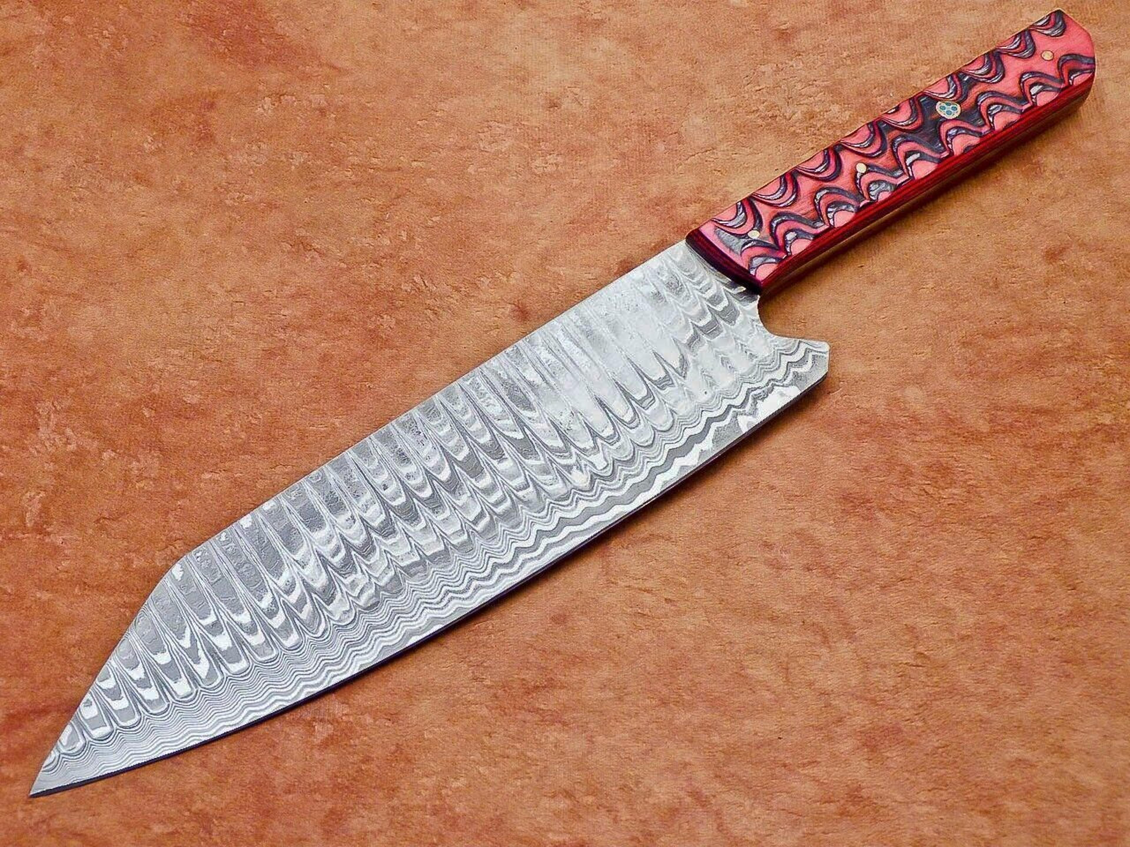 custom crafted damascus steel knife | wooden handle kitchen masterpiece