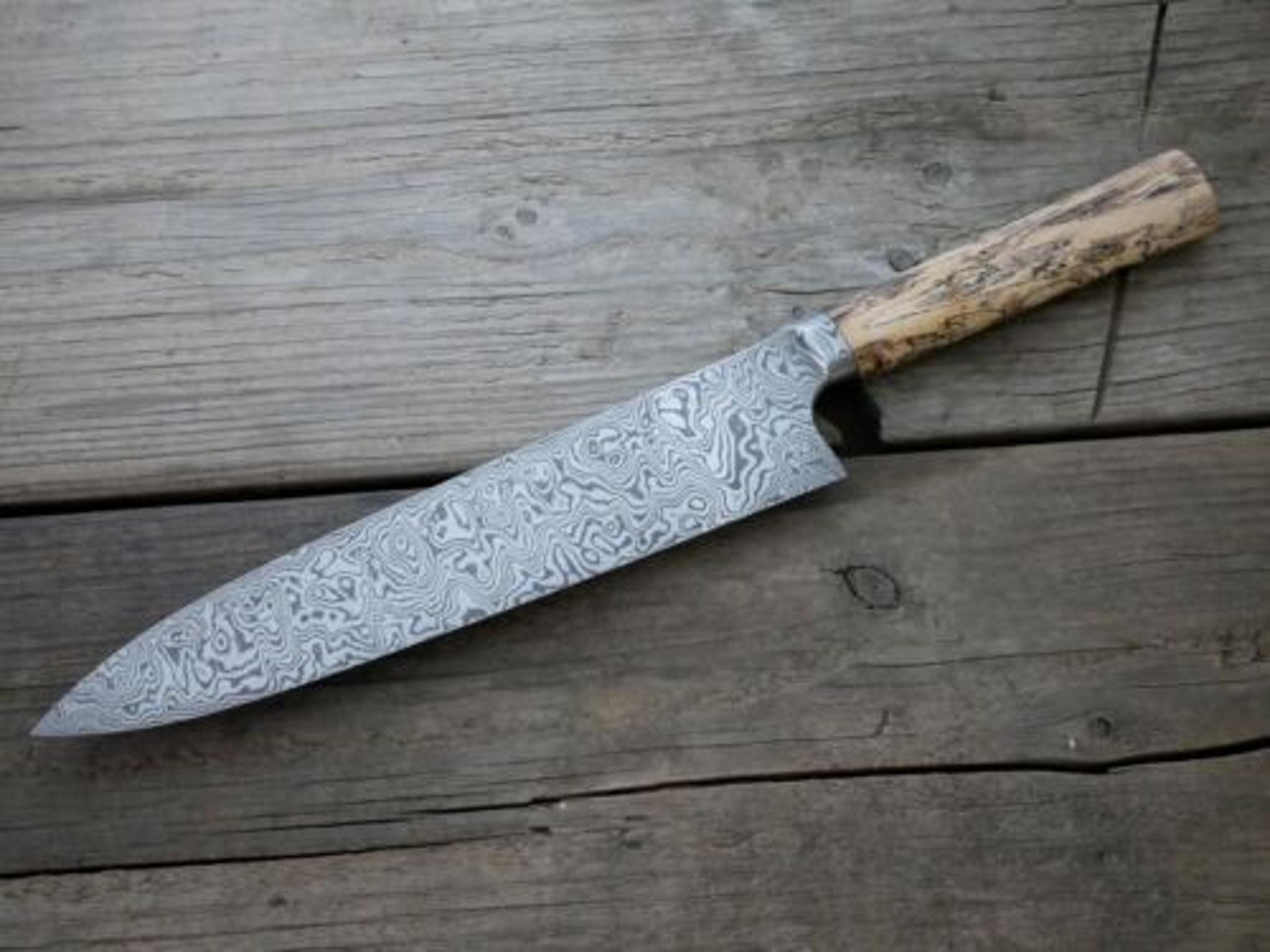 forgecraft damascus kitchen knife | premium wooden handle cooking blade