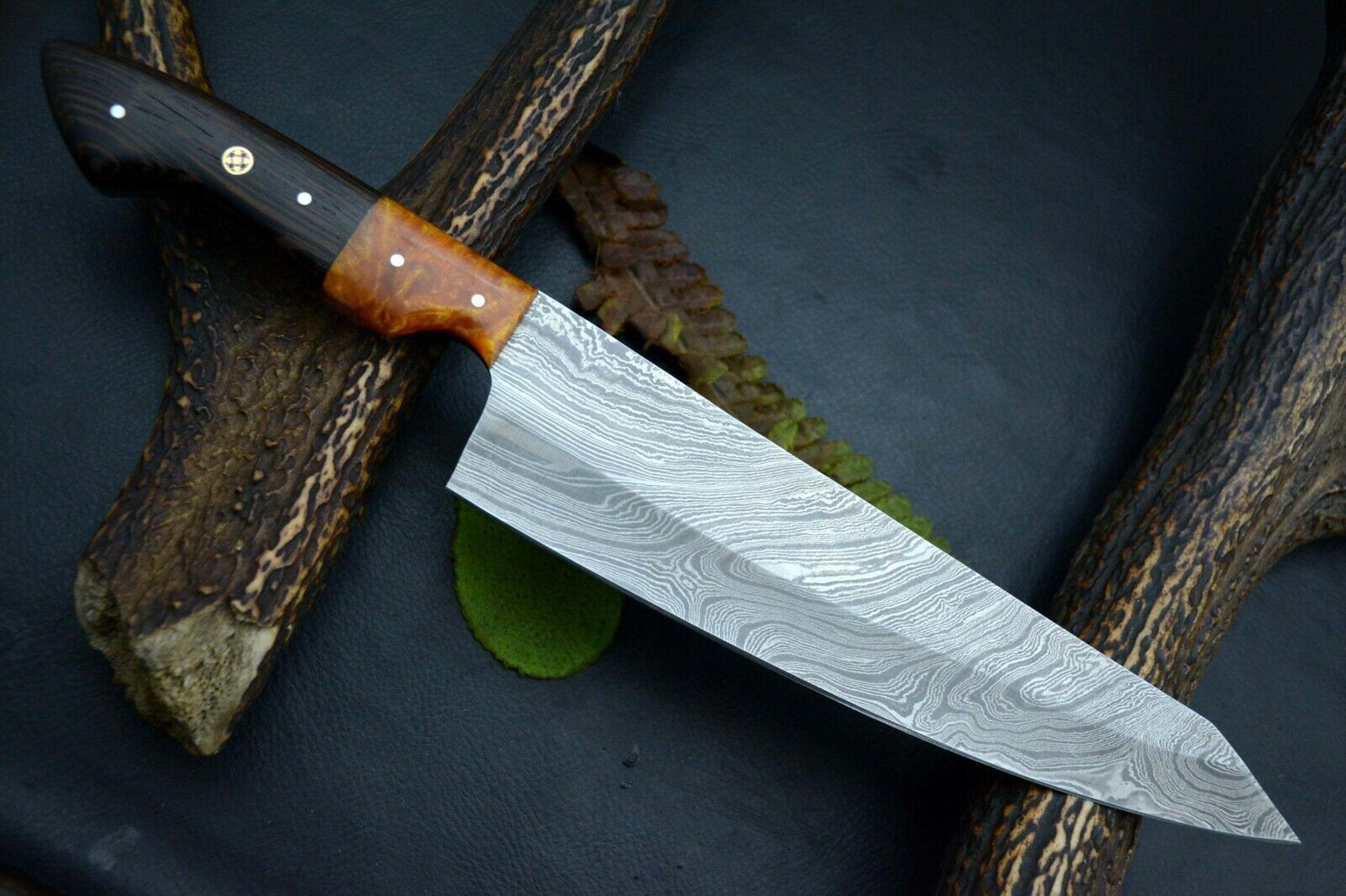 handmade damascus steel chef knife with wood handle