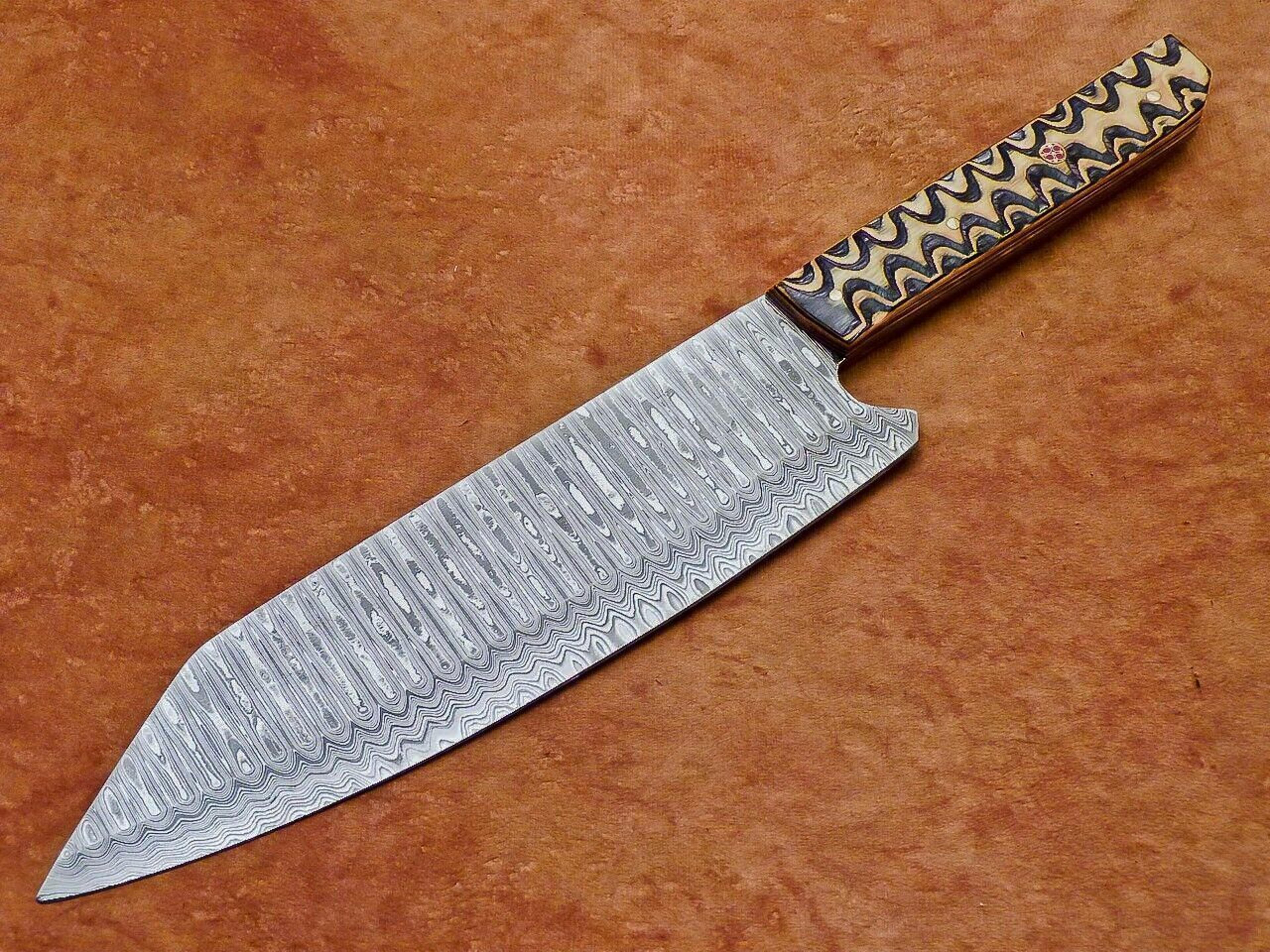 damascus steel blade kitchen knife | handcrafted wood handle