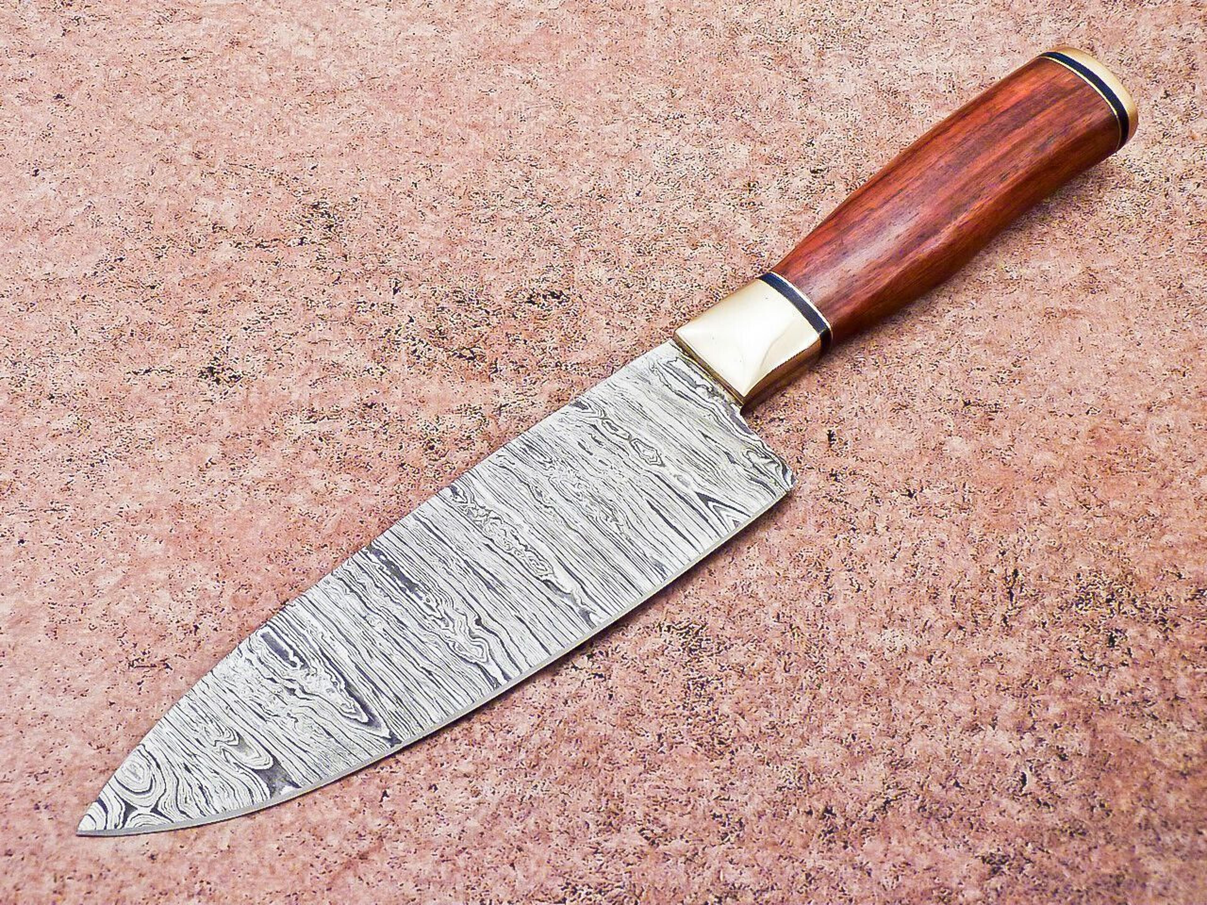 professional damascus hunting knife | wooden handle with sheath