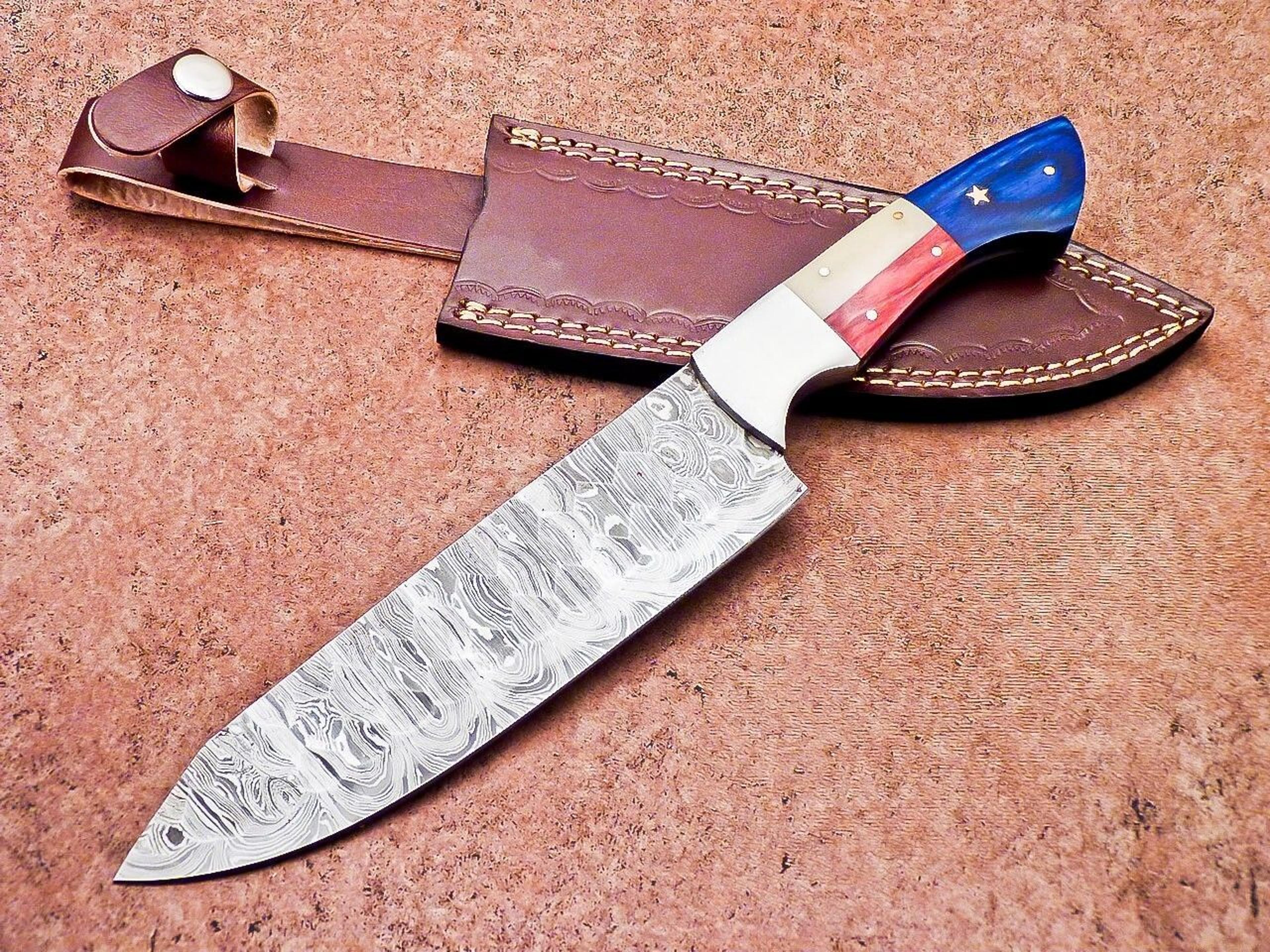 traditional damascus steel knife | handmade wooden handle knife