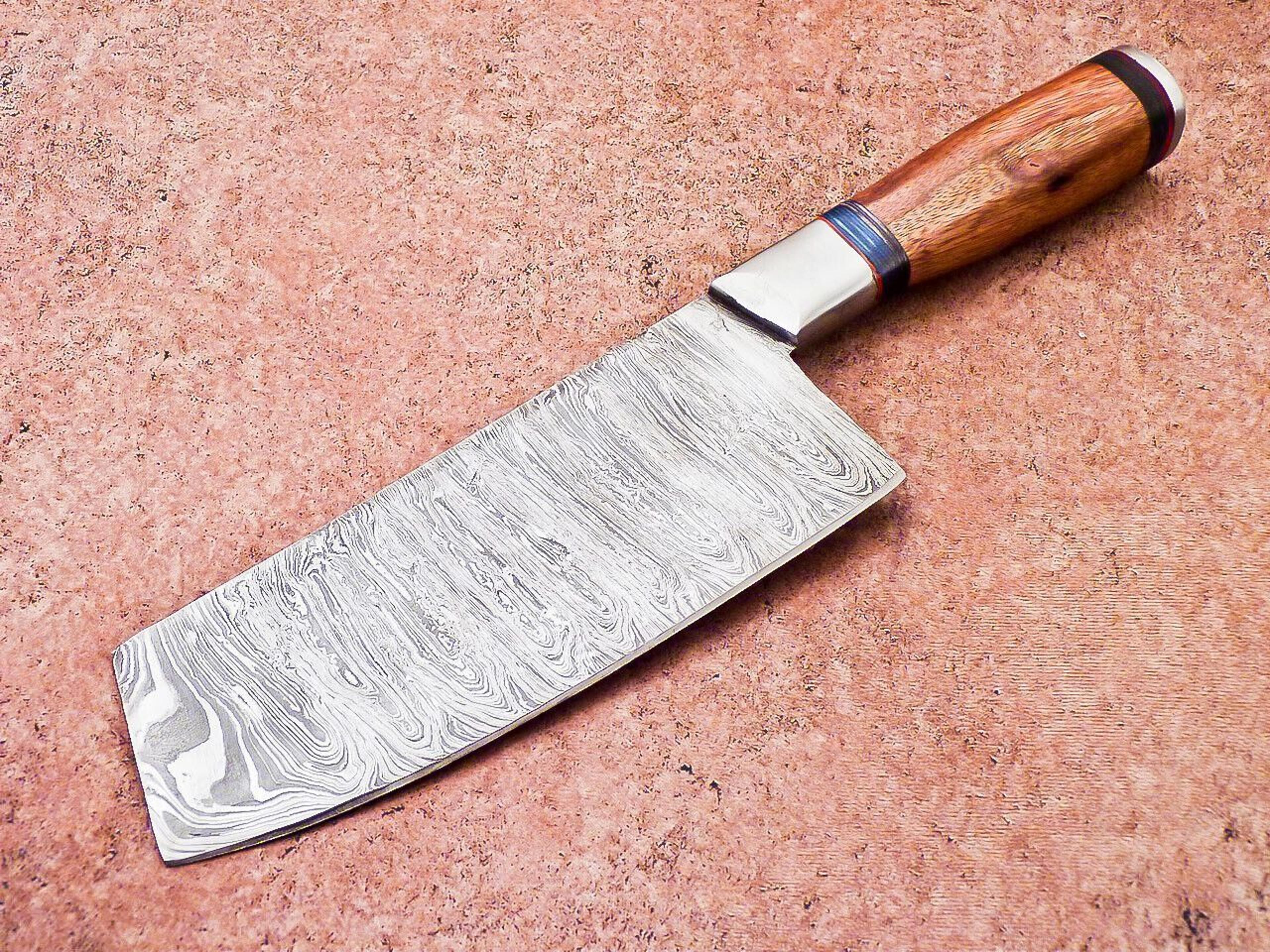 12" custom handmade damascus steel cleaver knife | professional chef chopper with wooden handle