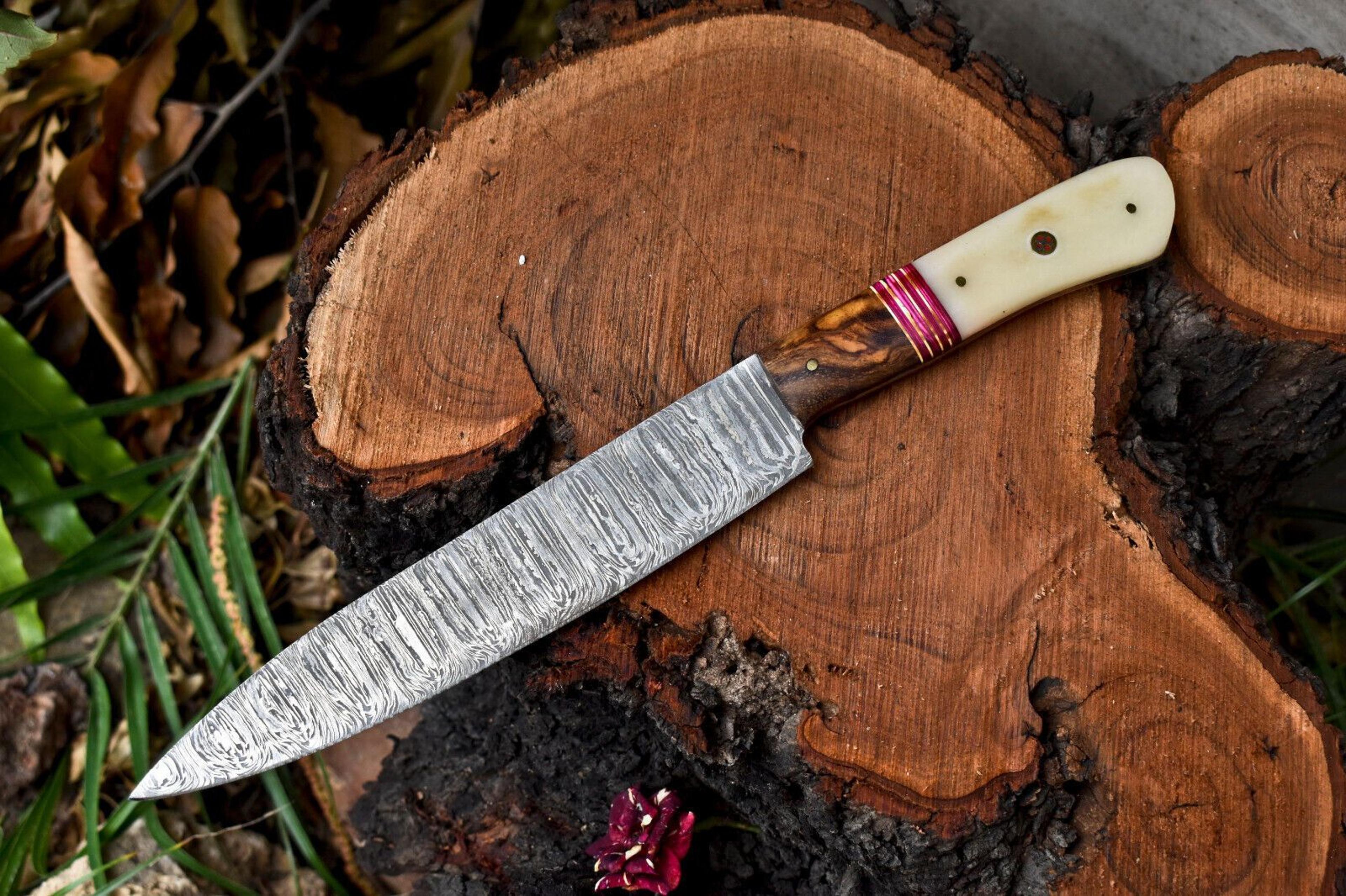 12" handmade damascus steel chef knife with hardwood handle