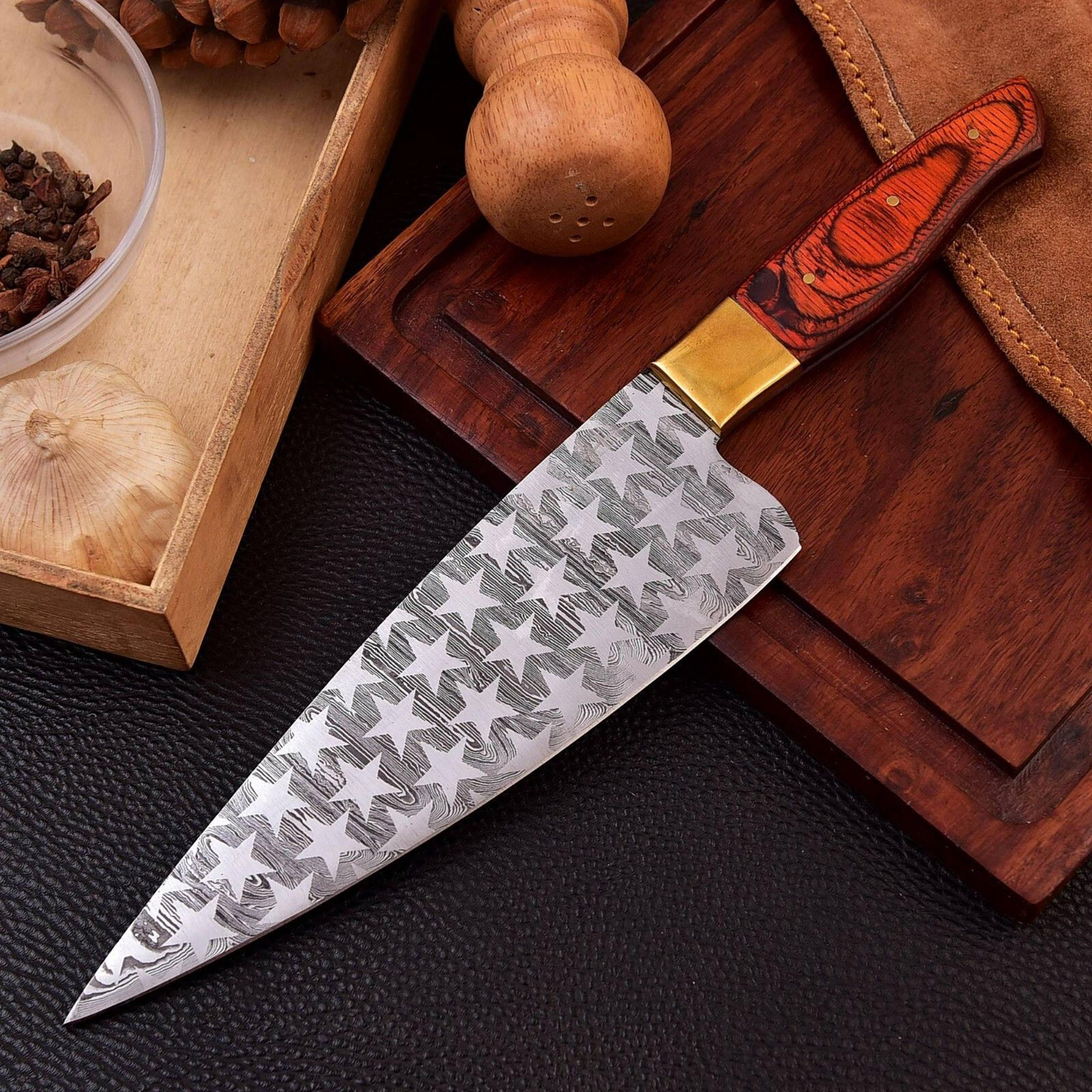 professional 12" chef knife | damascus steel kitchen knife hardwood handle