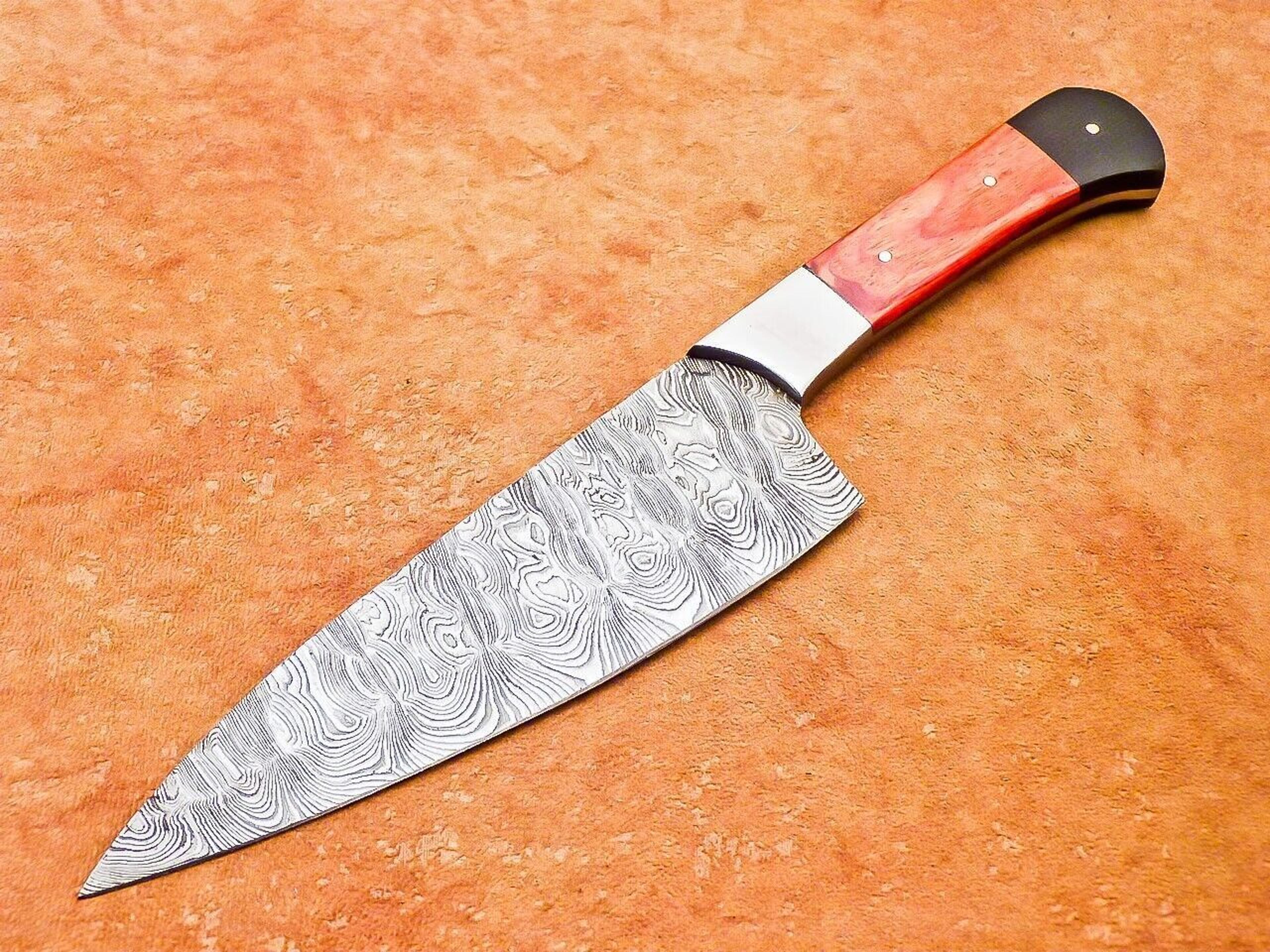 custom damascus kitchen knife | professional 12 inch hardwood handle chef tool