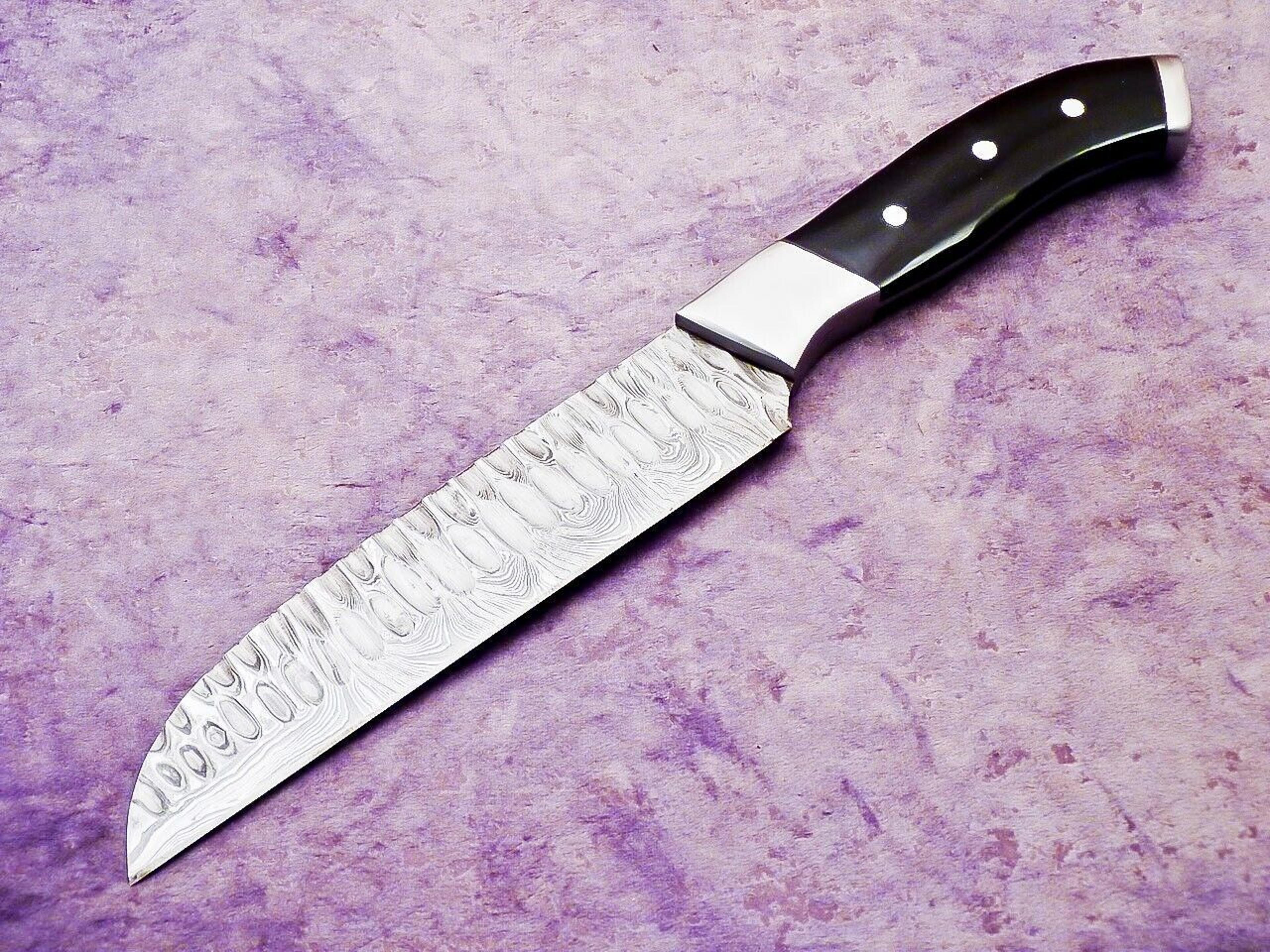 hand forged damascus steel kitchen chef knife | 12 inch blade bull horn handle