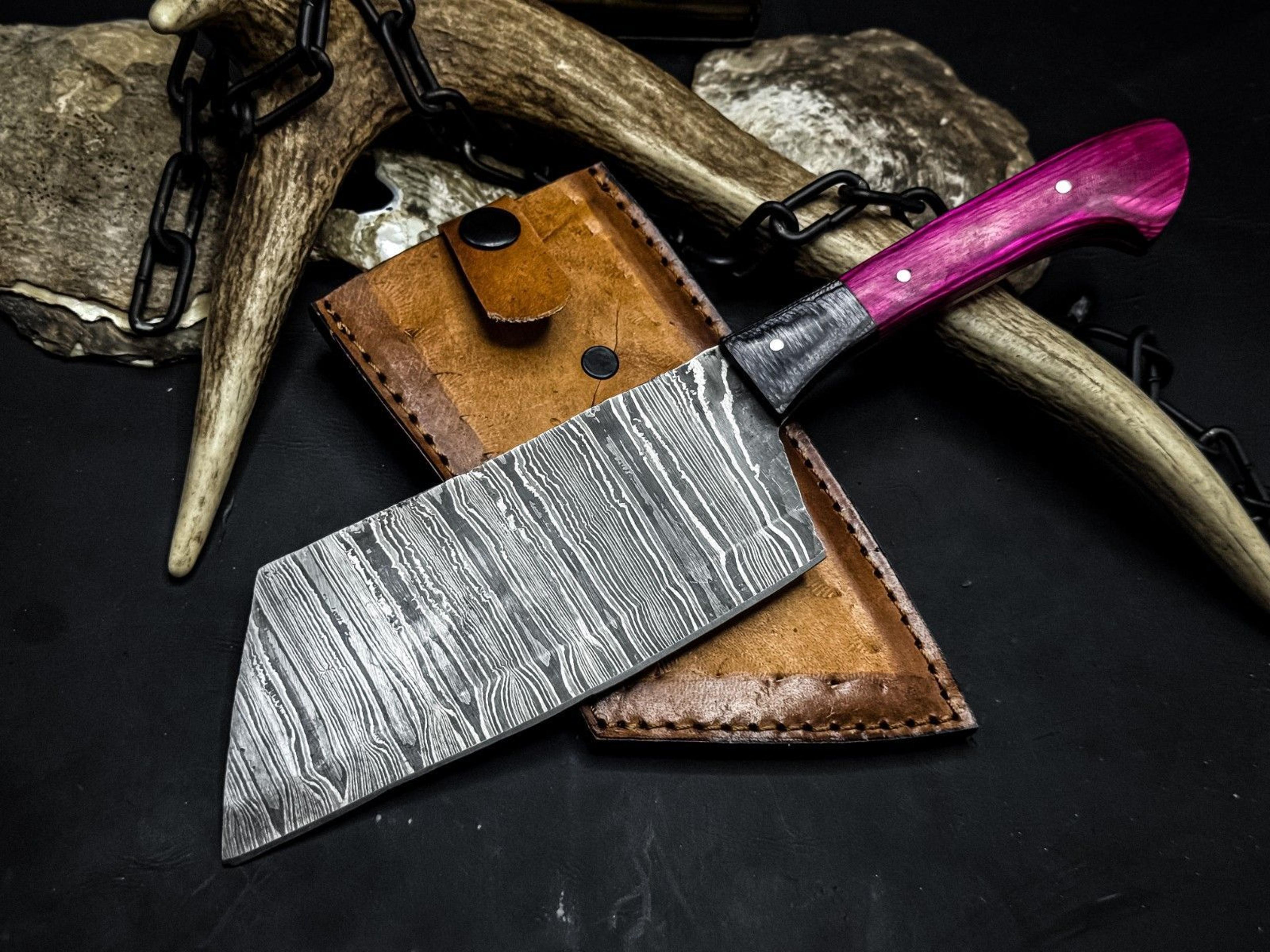 handmade damascus knife with sheath | perfect gift for chefs, hunters & collectors | pakka wood handle