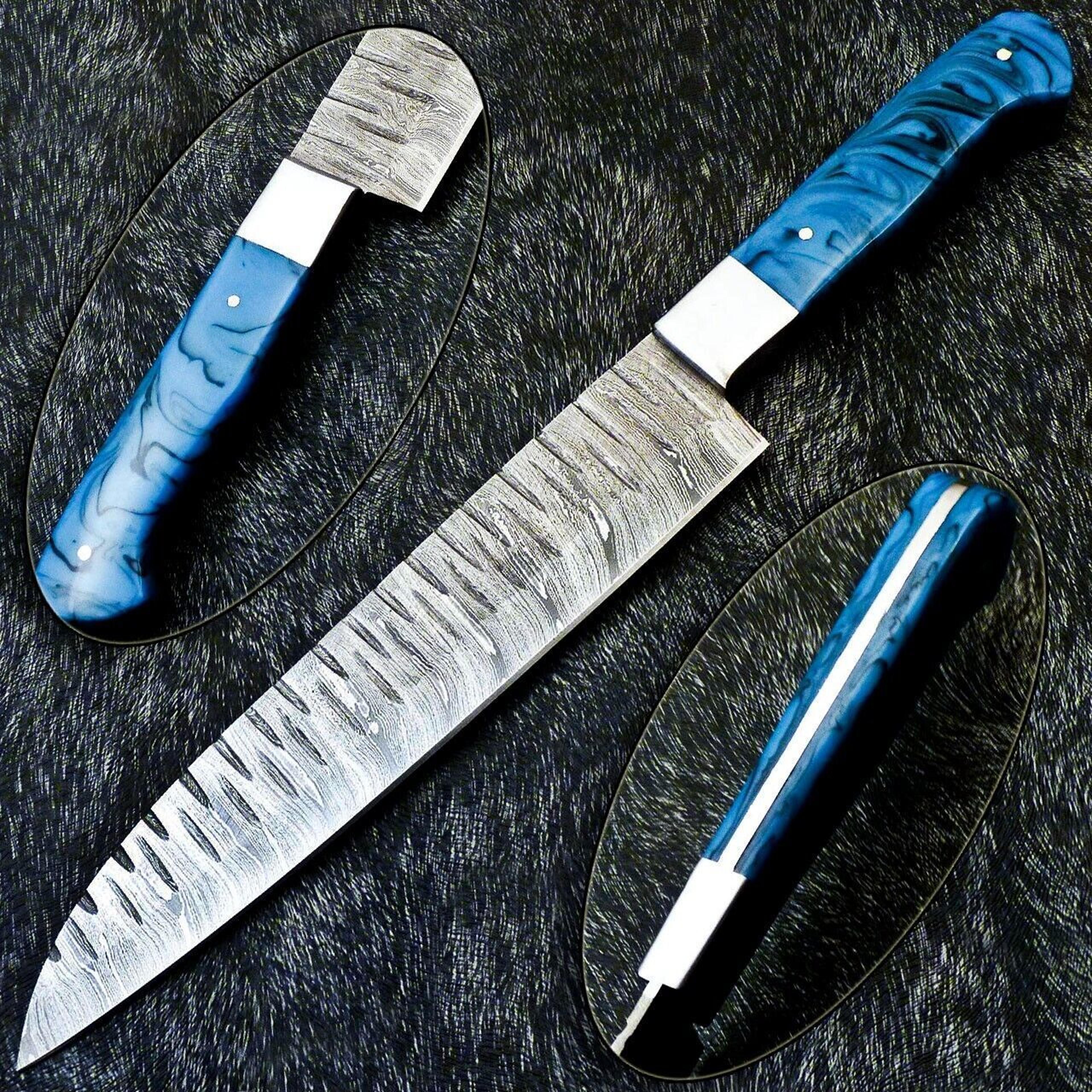 professional chef damascus knife | custom handmade 13 inch blade | steel bolster & resin handle