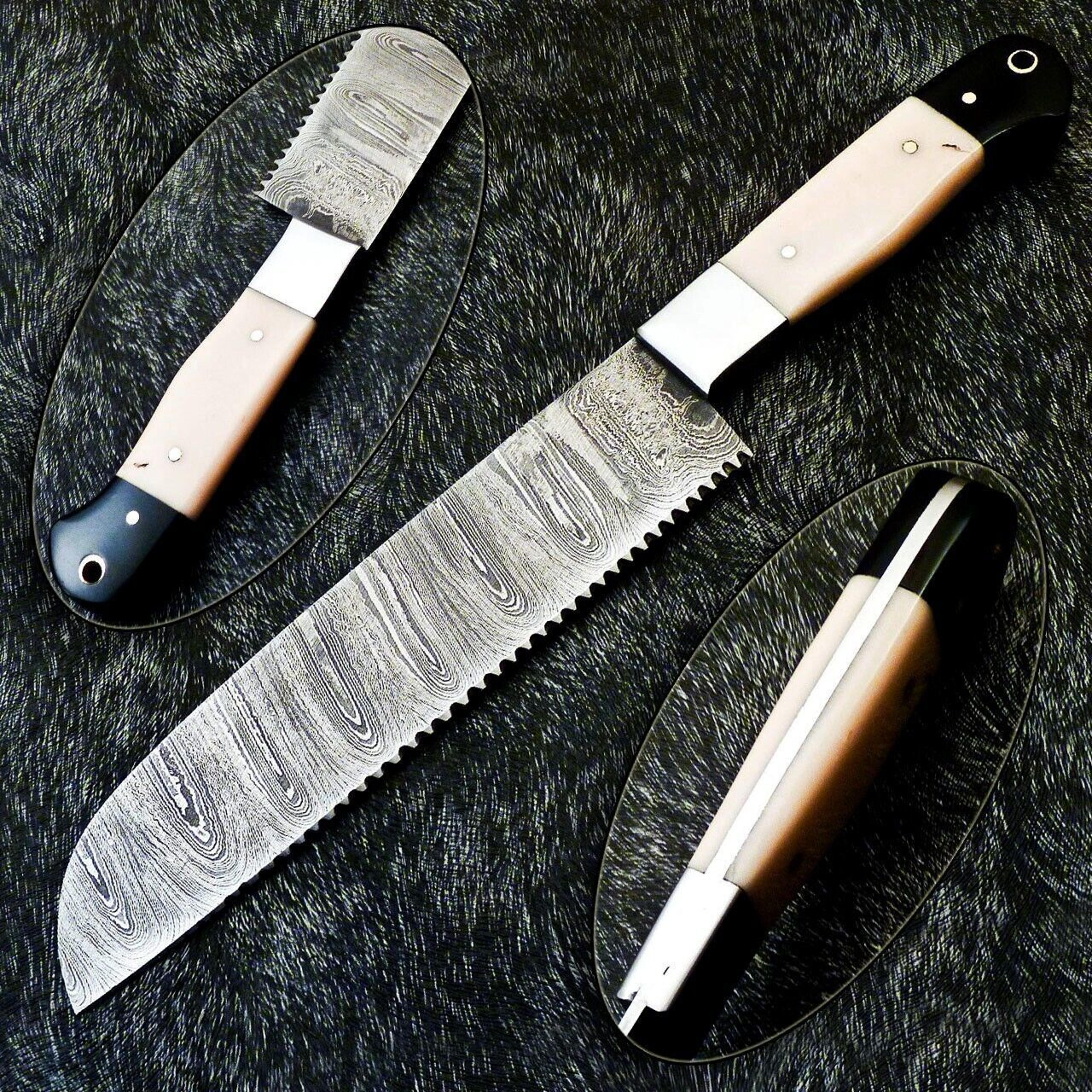 custom handmade damascus knife | 13 inch chef blade | resin handle | unique forged pattern