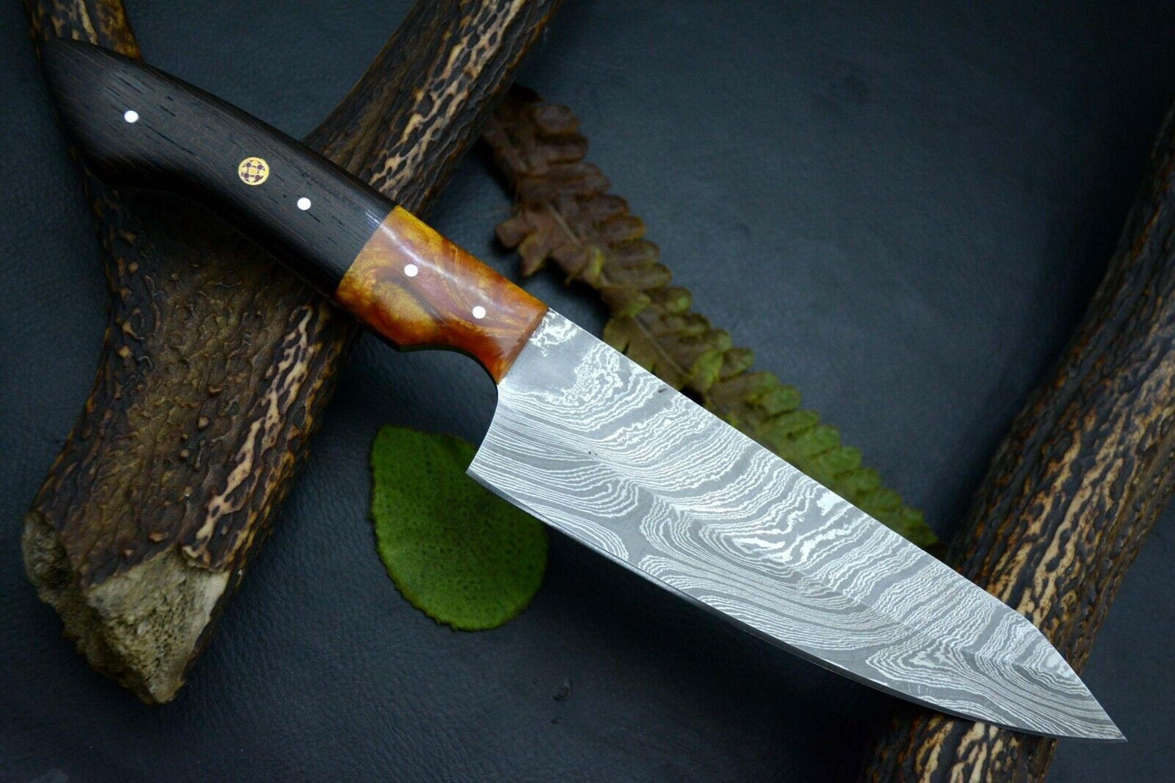damascus steel chef knife | custom handmade kitchen knife | sharp forged blade | gift knife