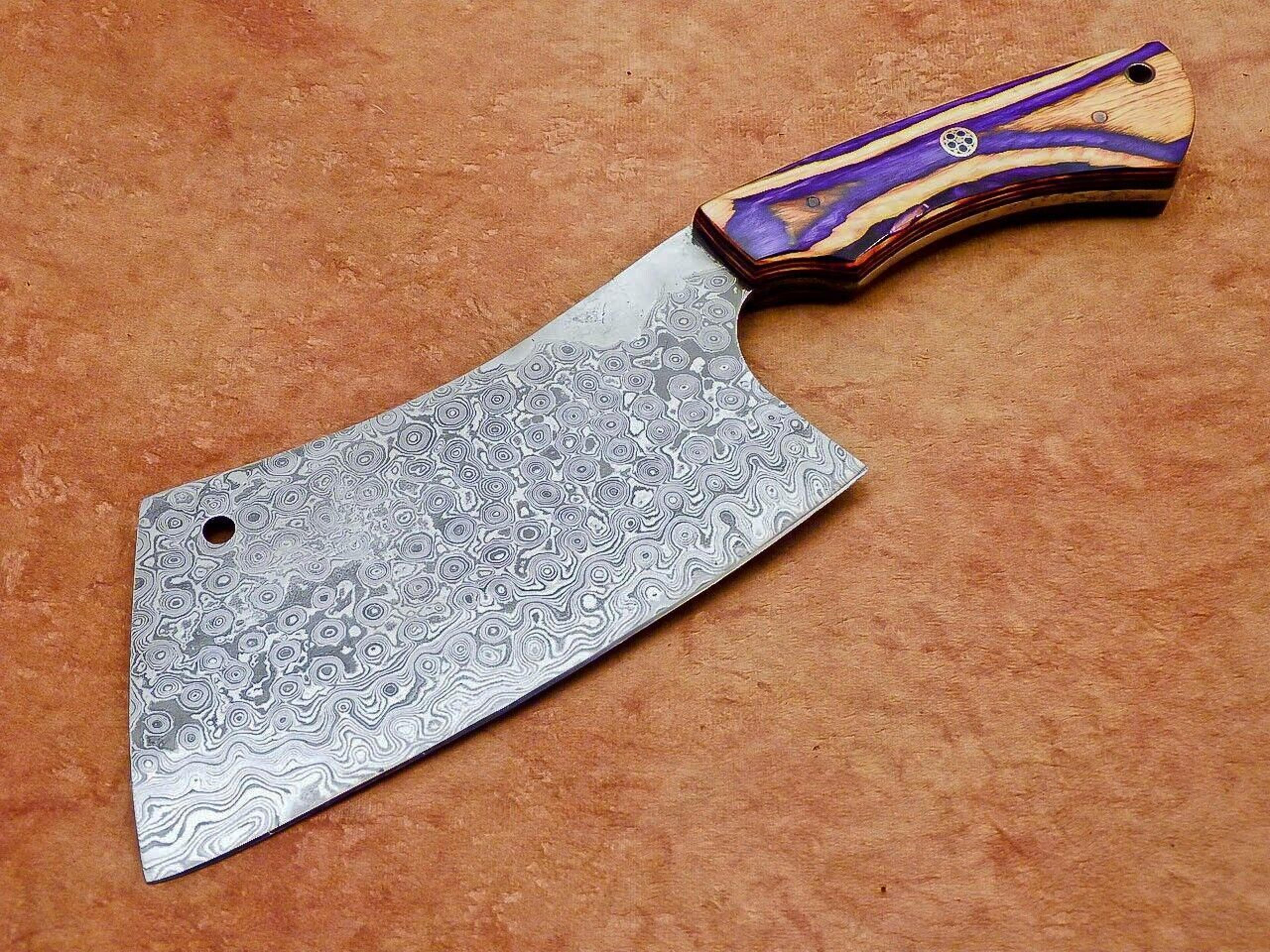 12" handmade damascus steel chopper knife | professional chef cleaver with natural wood handle