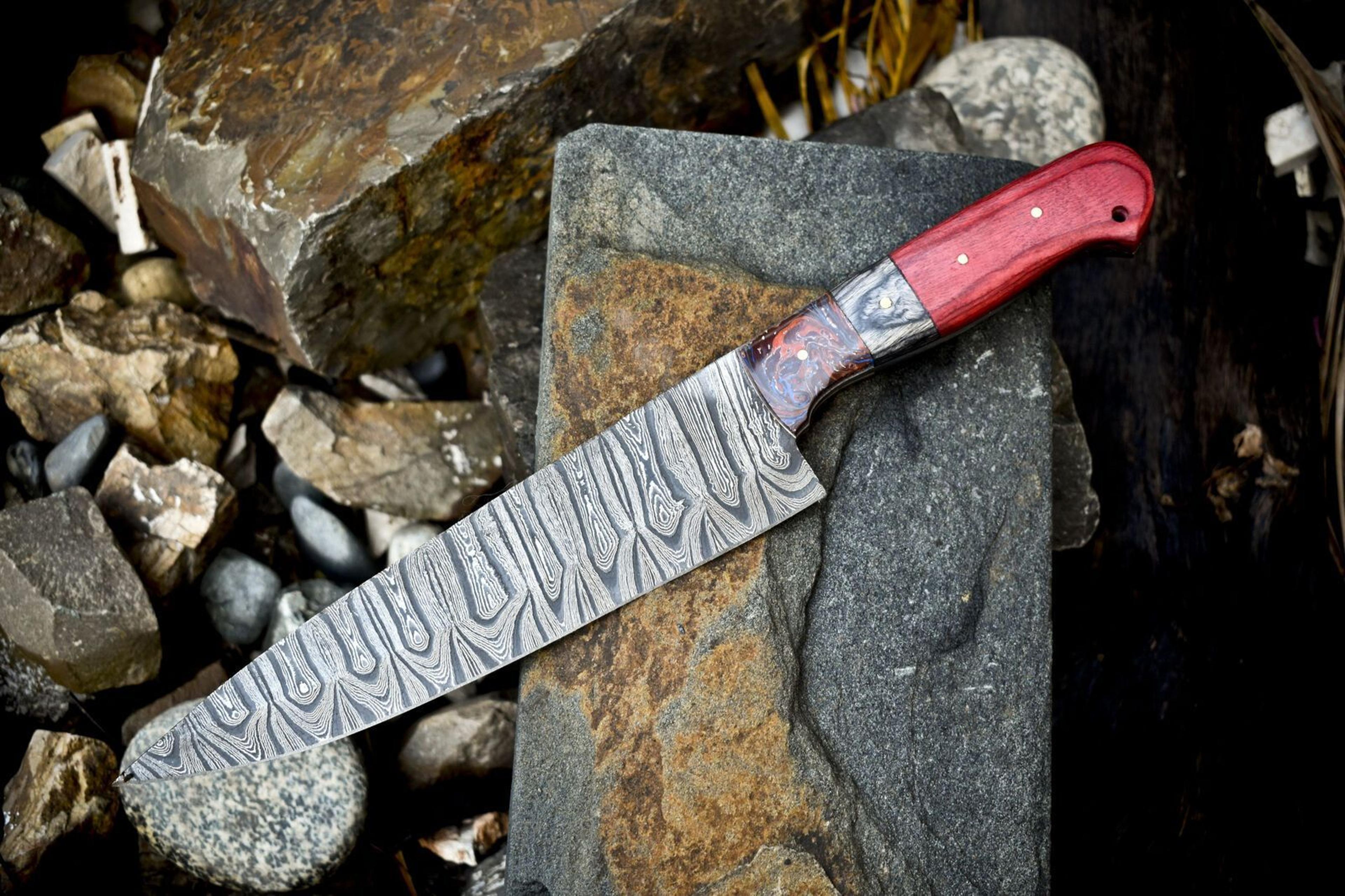 custom handmade twist damascus steel chef knife with walnut wood handle | outdoor & kitchen knife