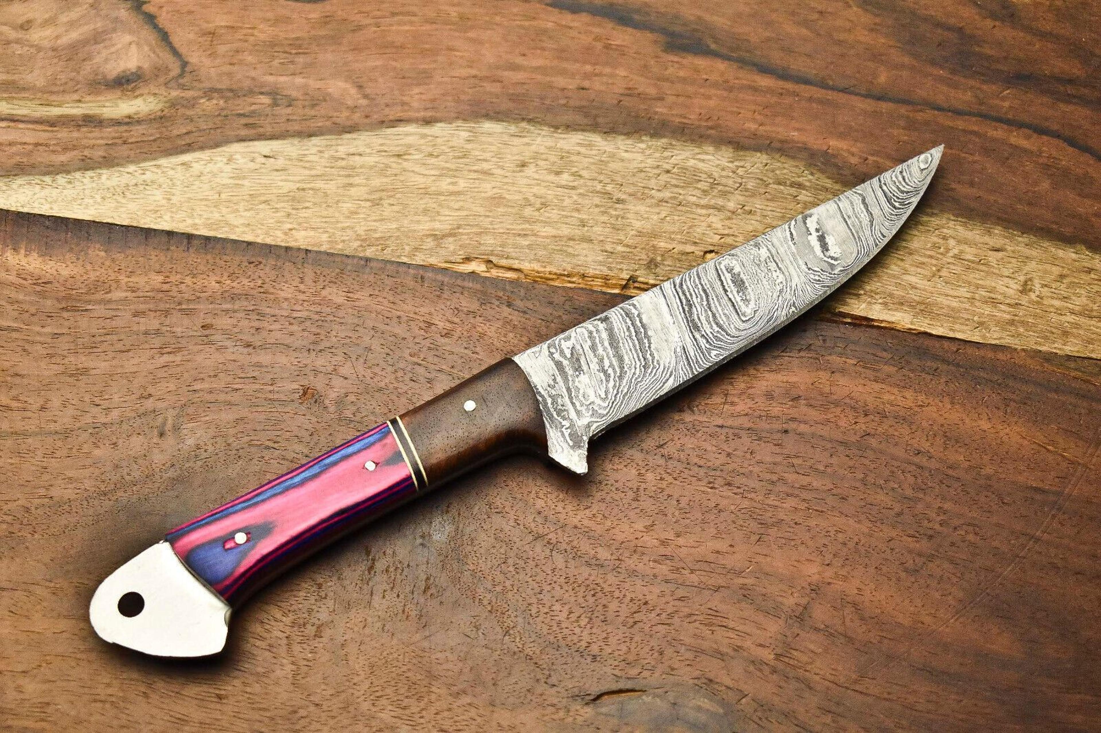 hand forged damascus steel chef knife with natural wood handle