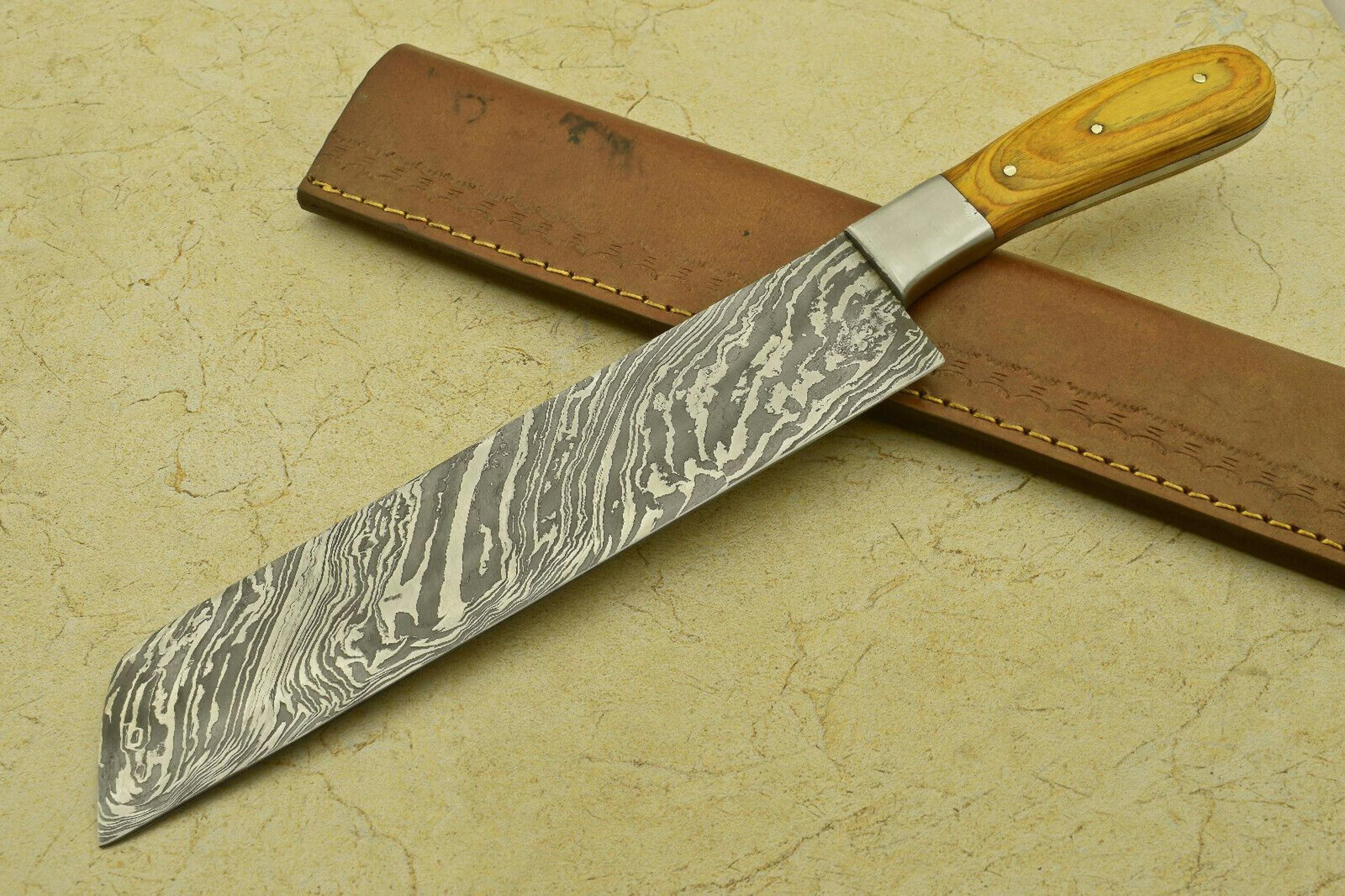 custom handmade damascus steel chef knife with hardwood handle