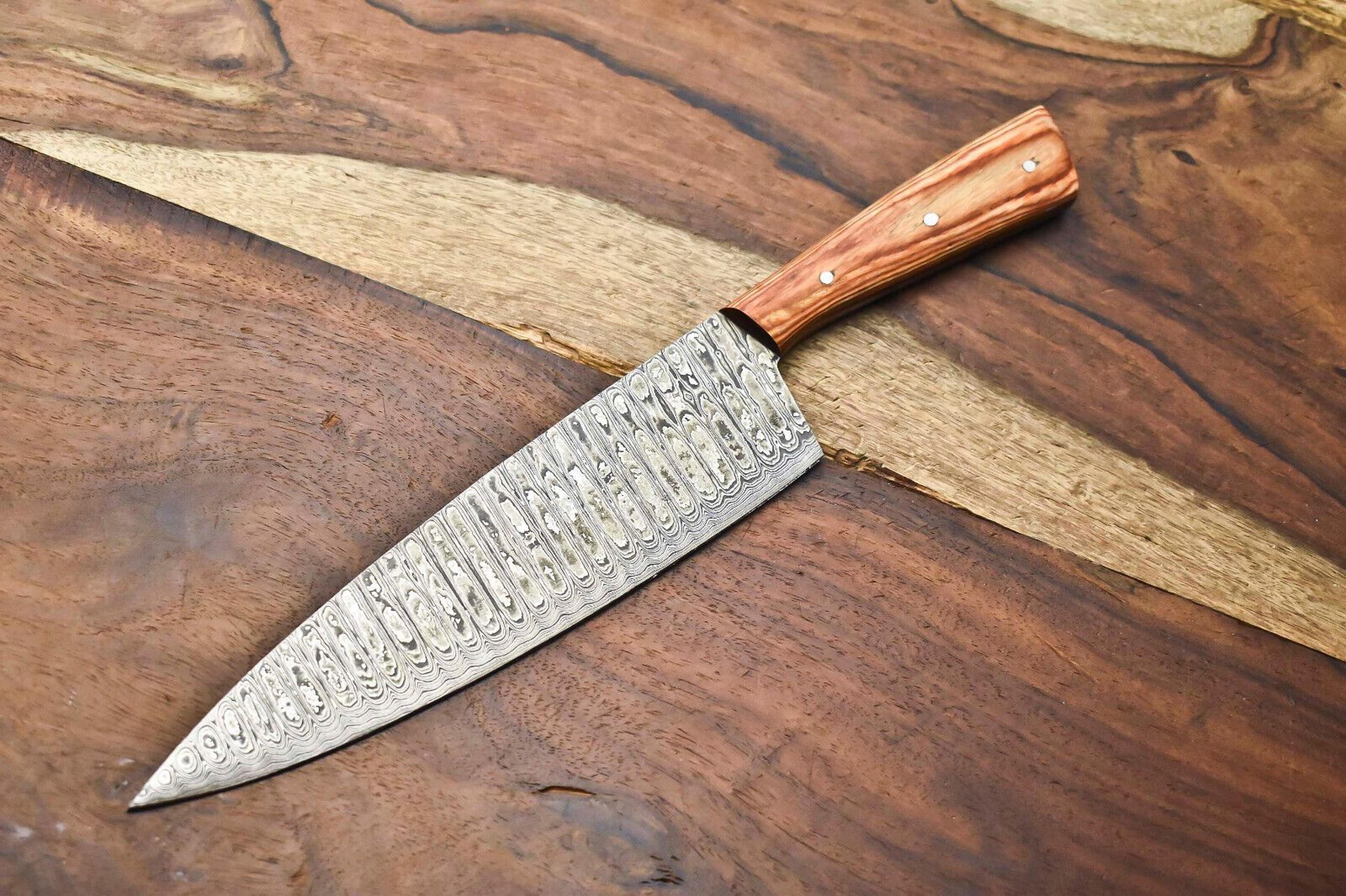 custom forged chef knife | handmade damascus steel fillet knife with steel bolster