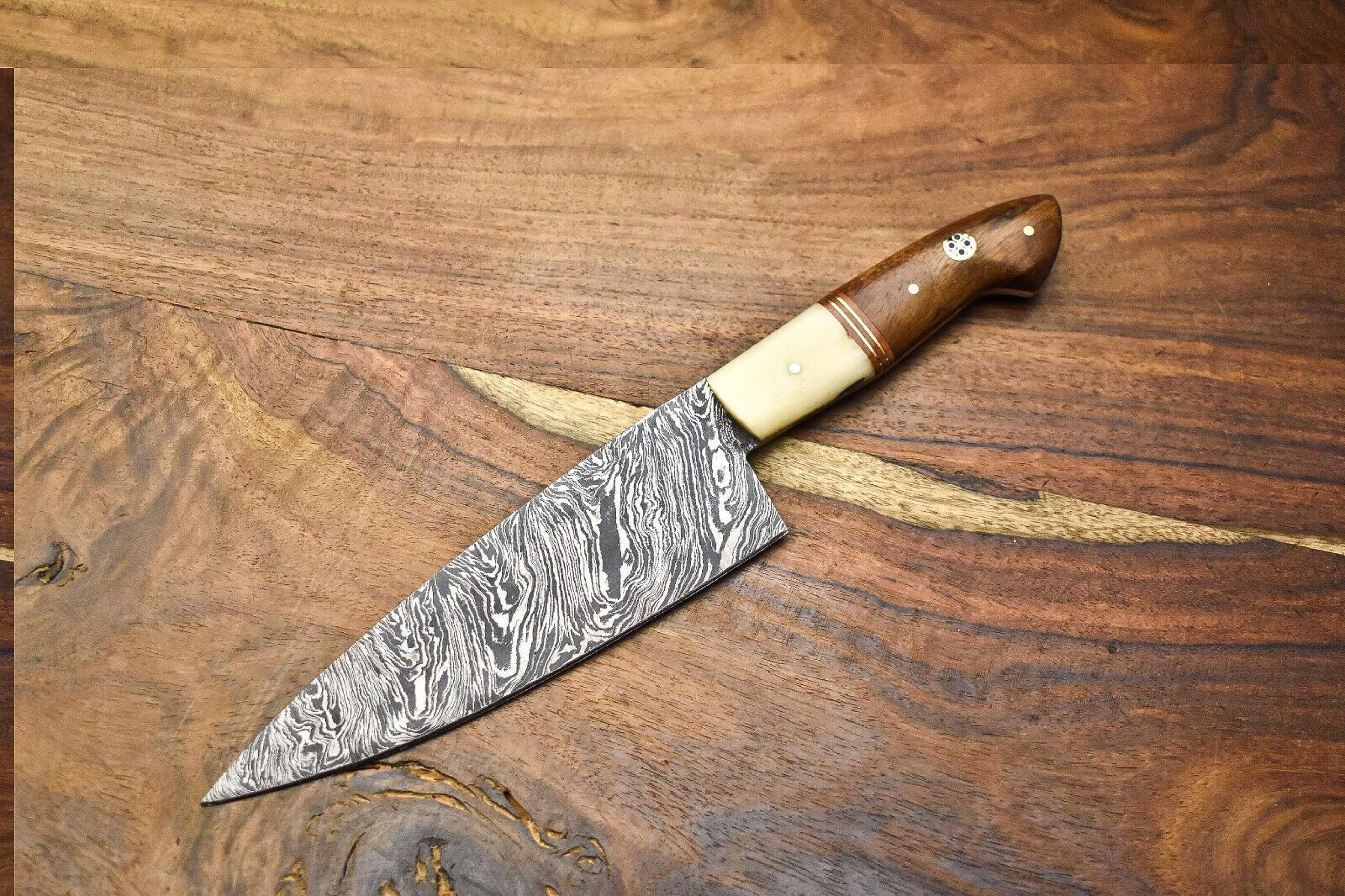 handcrafted damascus steel chef knife | razor sharp fillet knife for kitchen or camping
