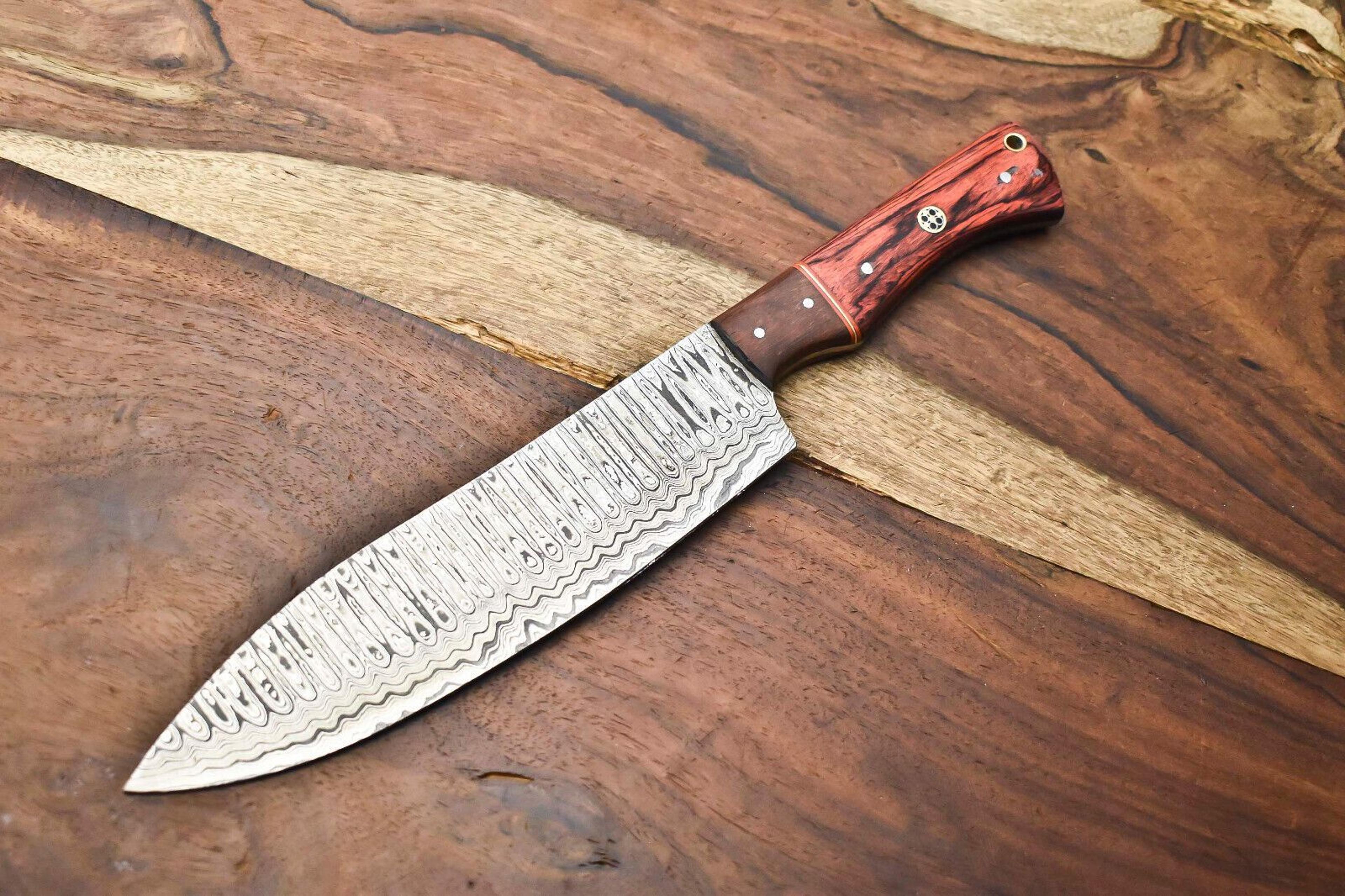 custom forged damascus kitchen knife | elegant fillet knife with ergonomic wood handle