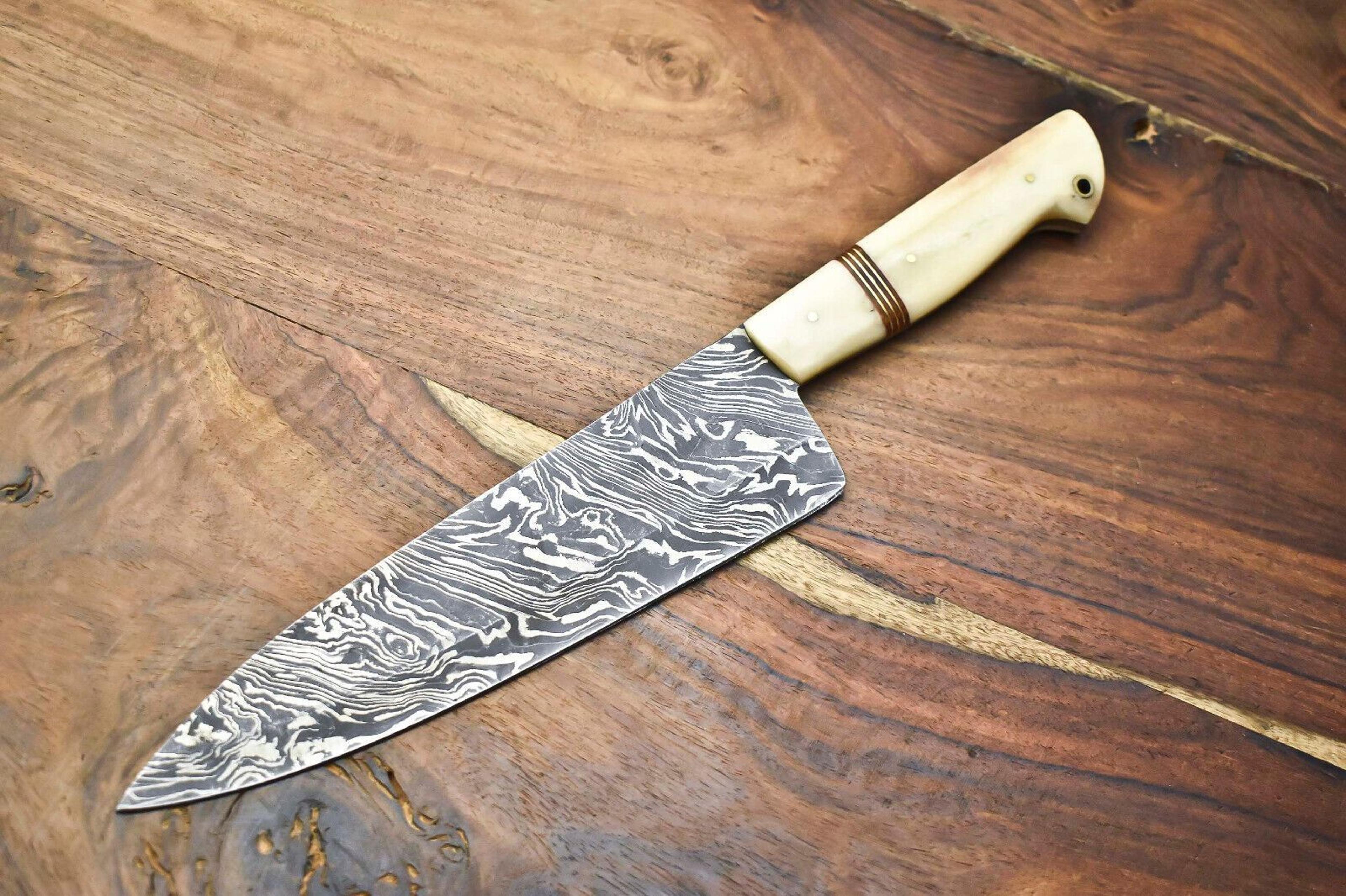high-end handmade damascus knife | 12-inch fillet knife with stunning blade pattern