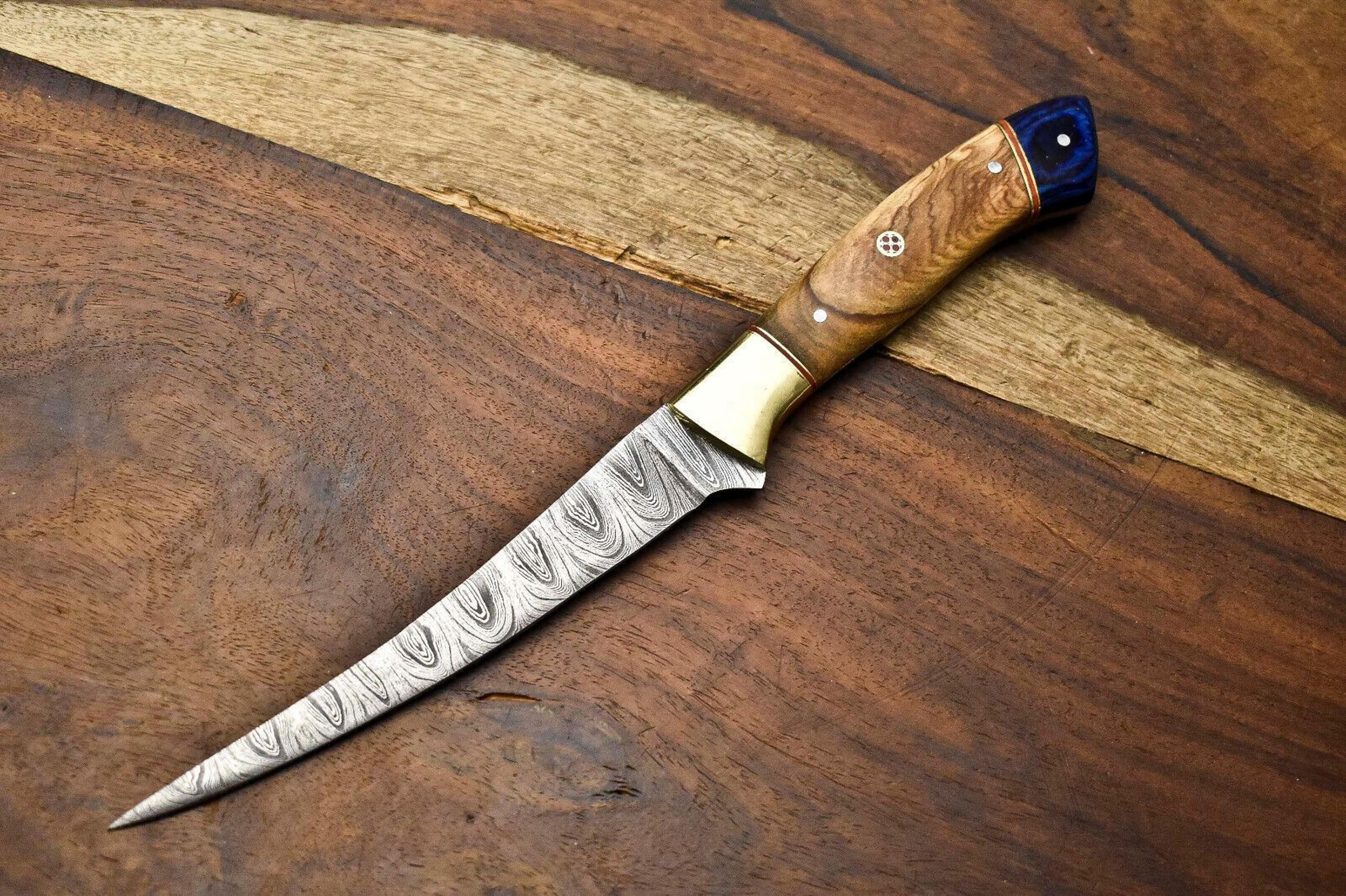 artisan damascus fillet knife | hand forged chef knife for kitchen or outdoor use