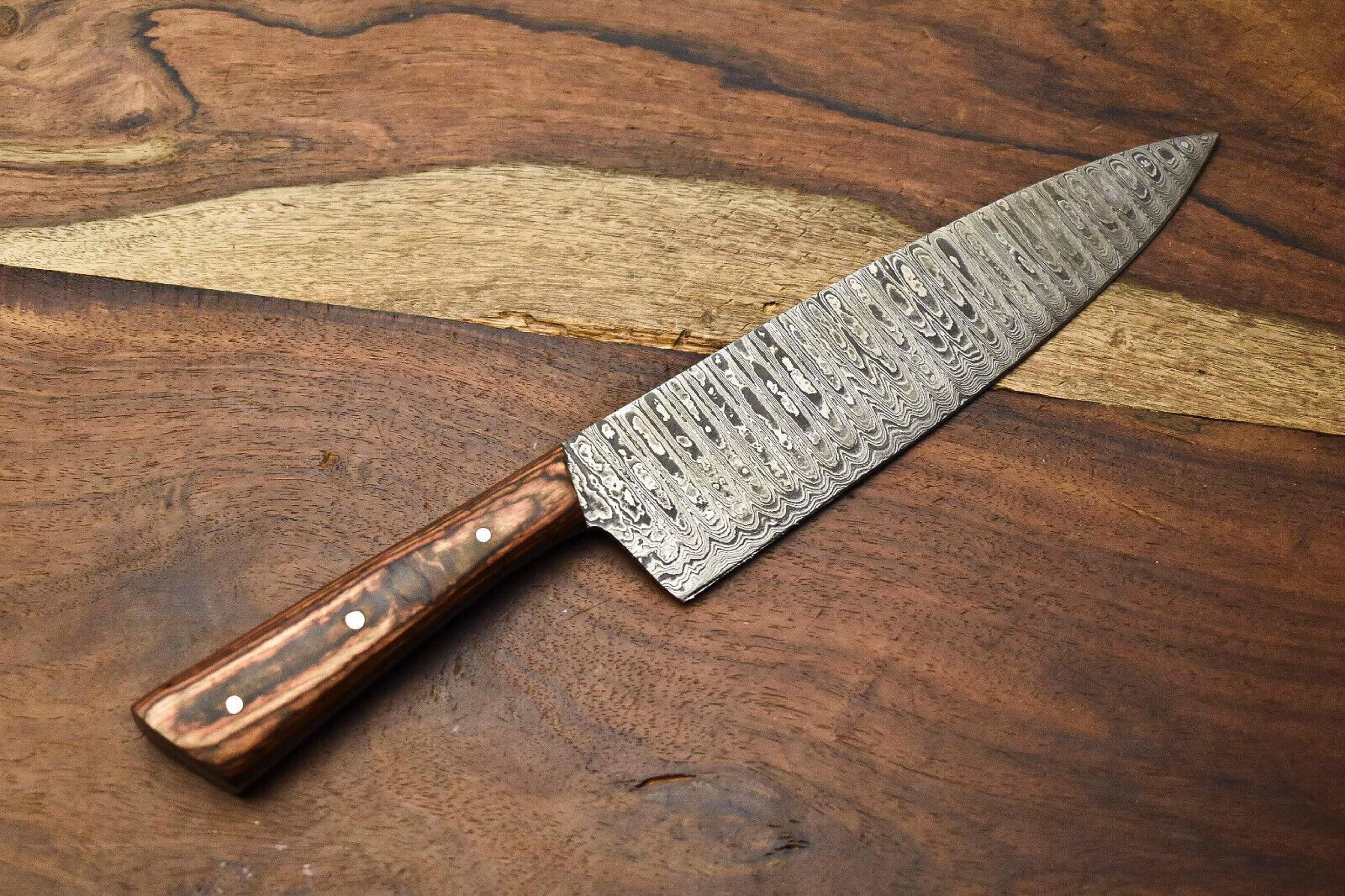 damascus steel kitchen knife | hand forged fillet blade with steel bolster grip