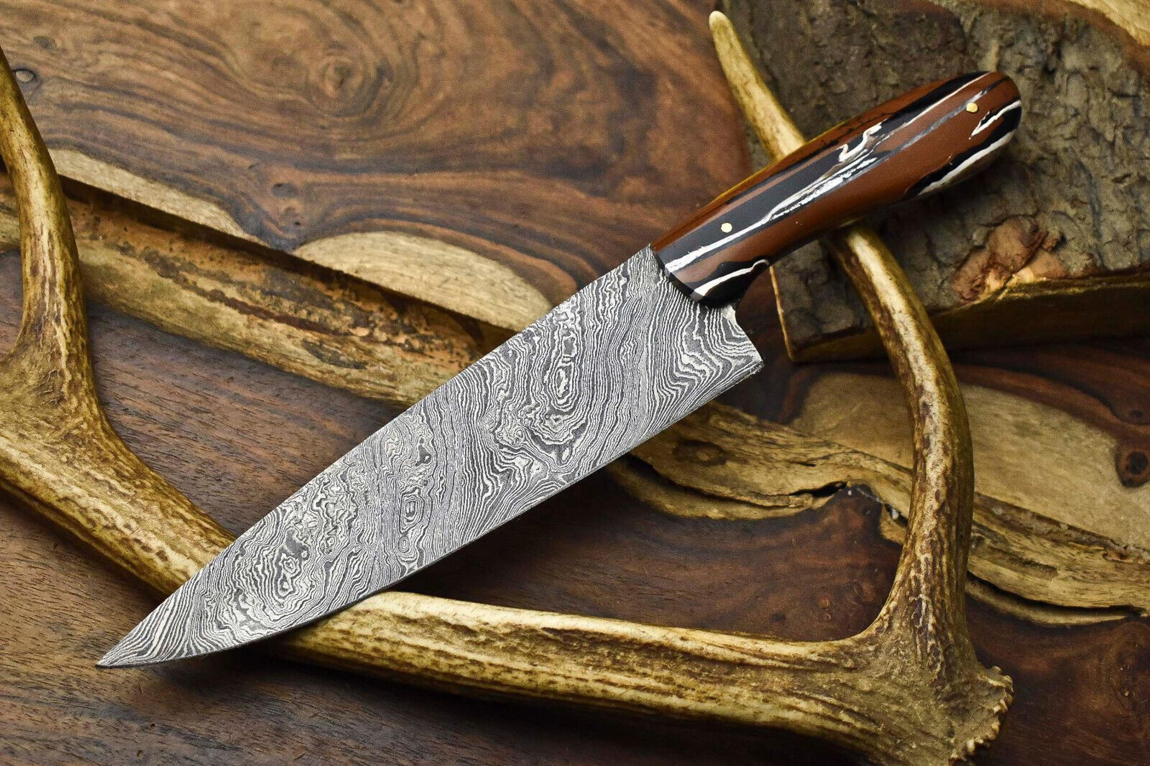 custom forged damascus kitchen knife | sharp, durable, & elegant design