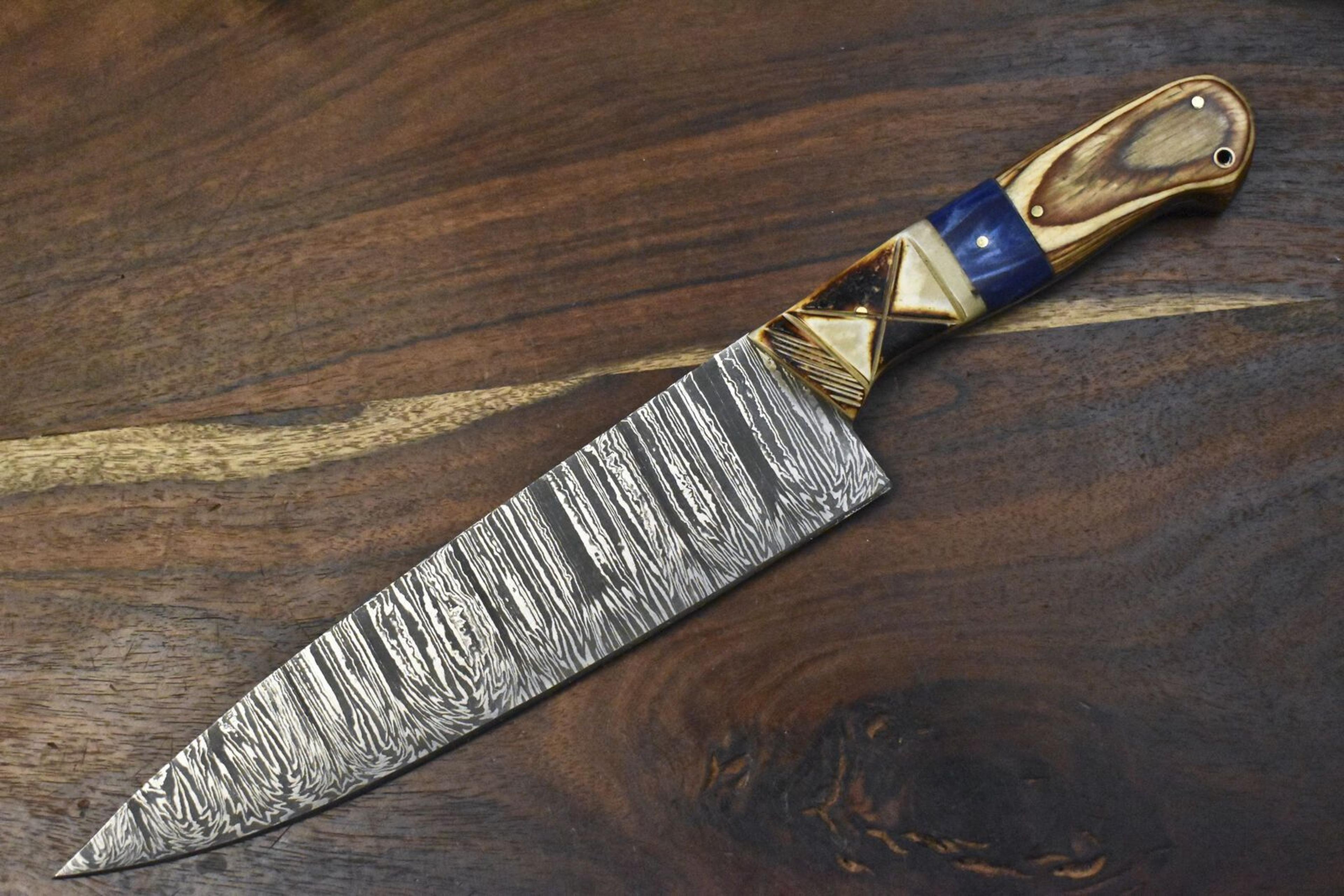 hand forged twist damascus chef knife | 12" full tang kitchen knife with hardwood handle