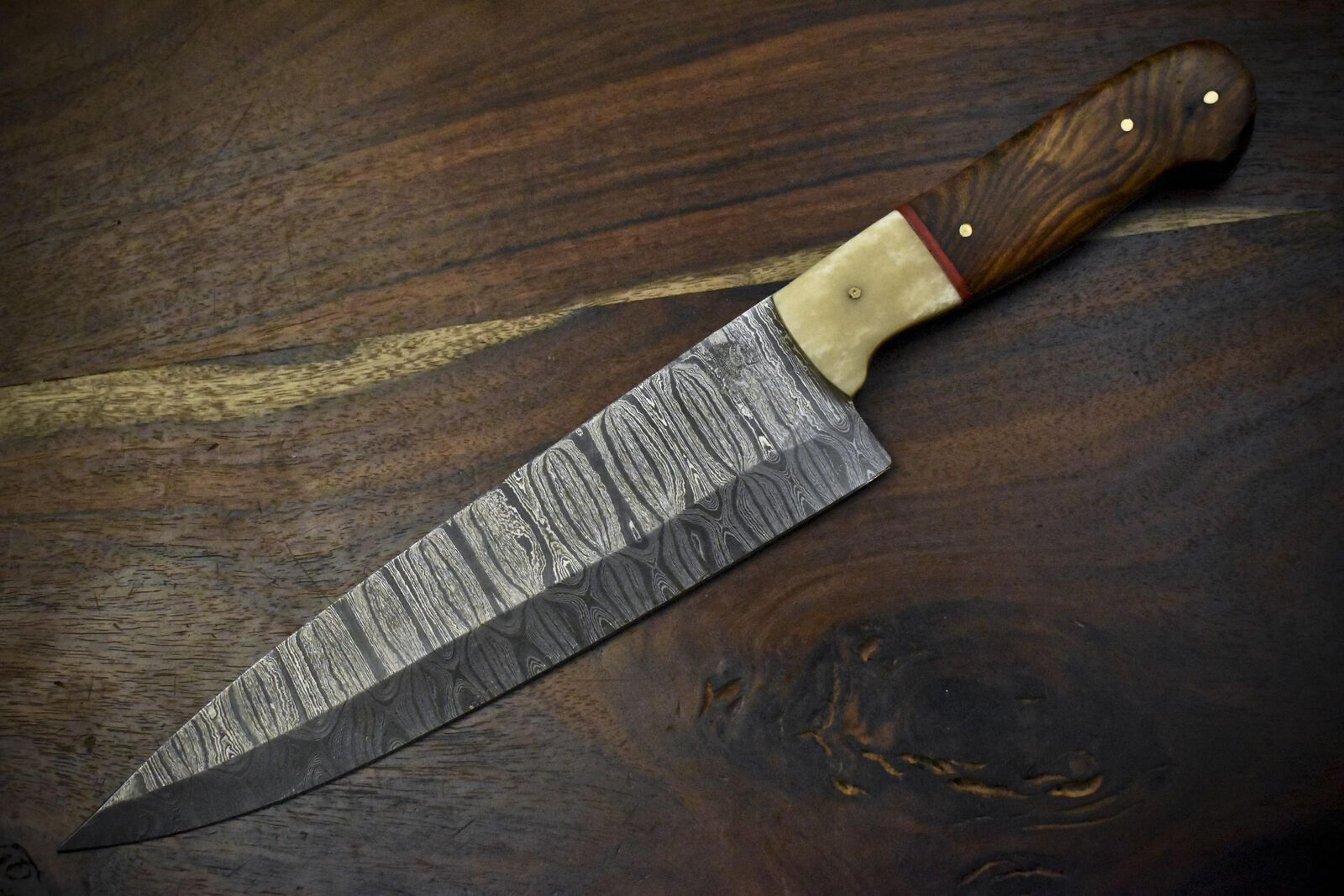 12" handmade damascus steel chef knife – twist pattern blade & hardwood handle gift
