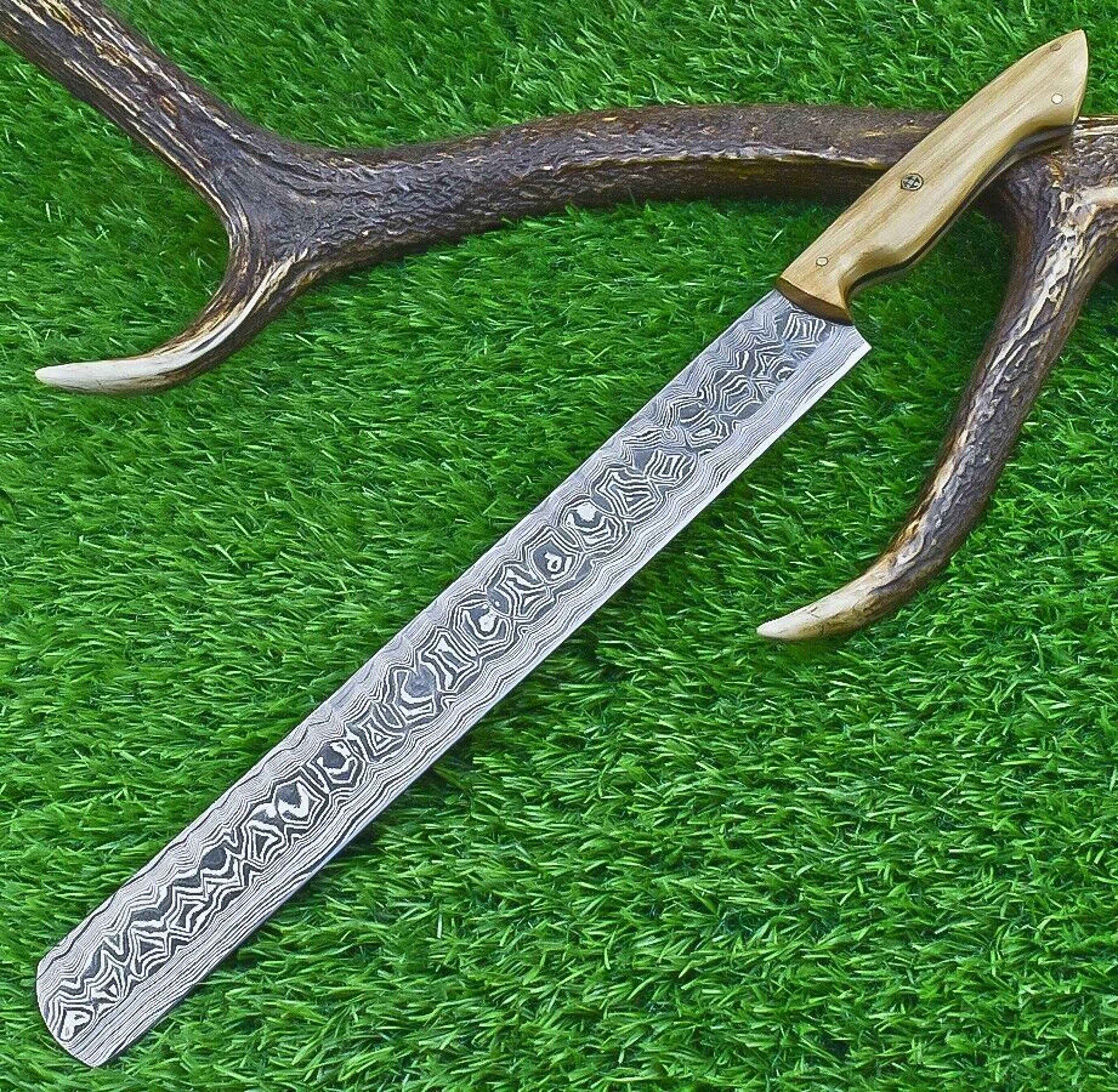 stunning hand forged damascus steel chef knife | 16.5" custom handmade kitchen knife