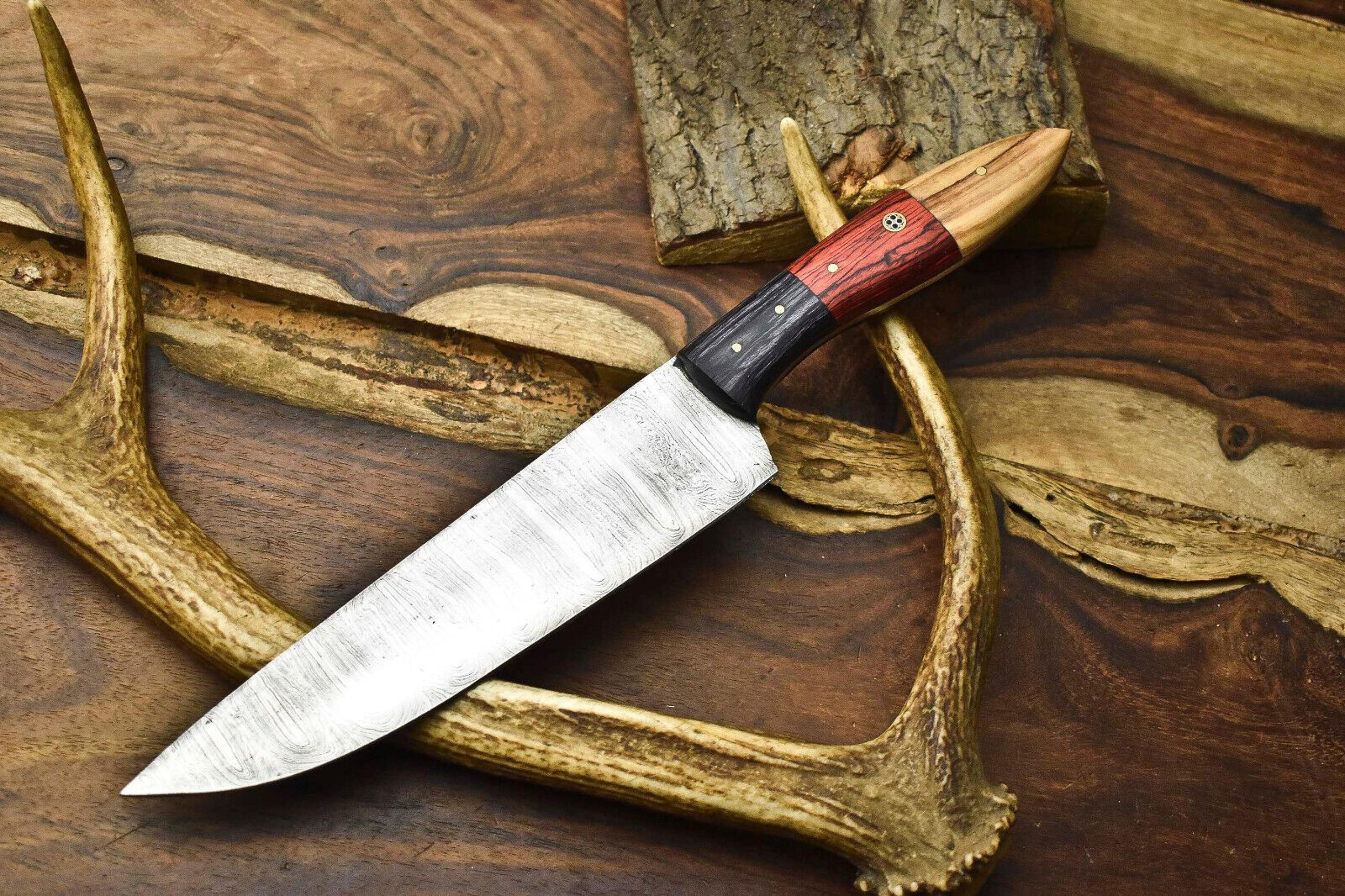 professional 12" handmade damascus chef knife | hardwood handle & forged twist blade