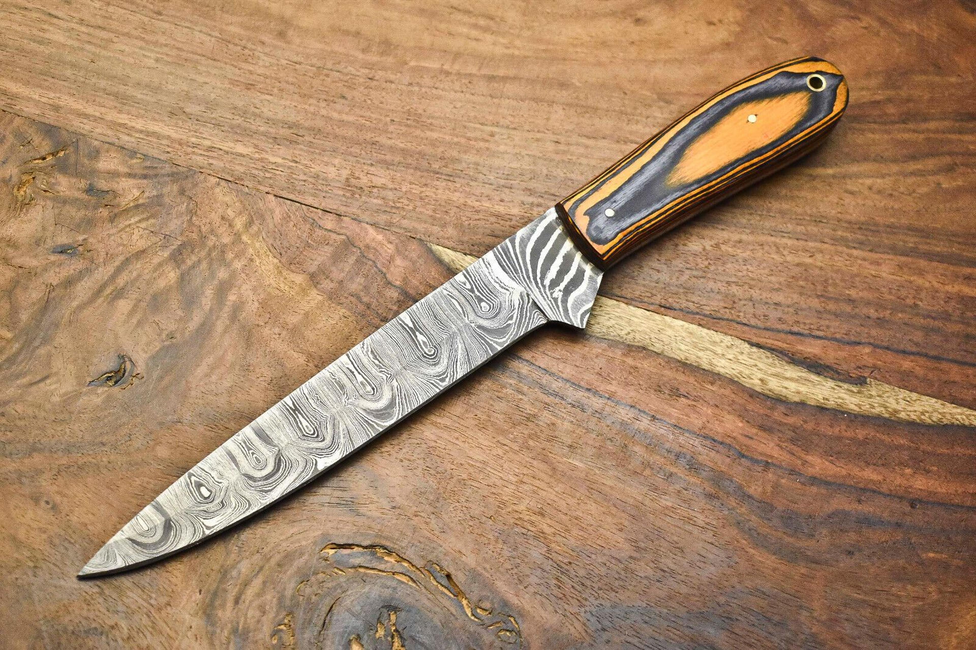 12" damascus steel kitchen knife | custom forged chef knife with wooden handle