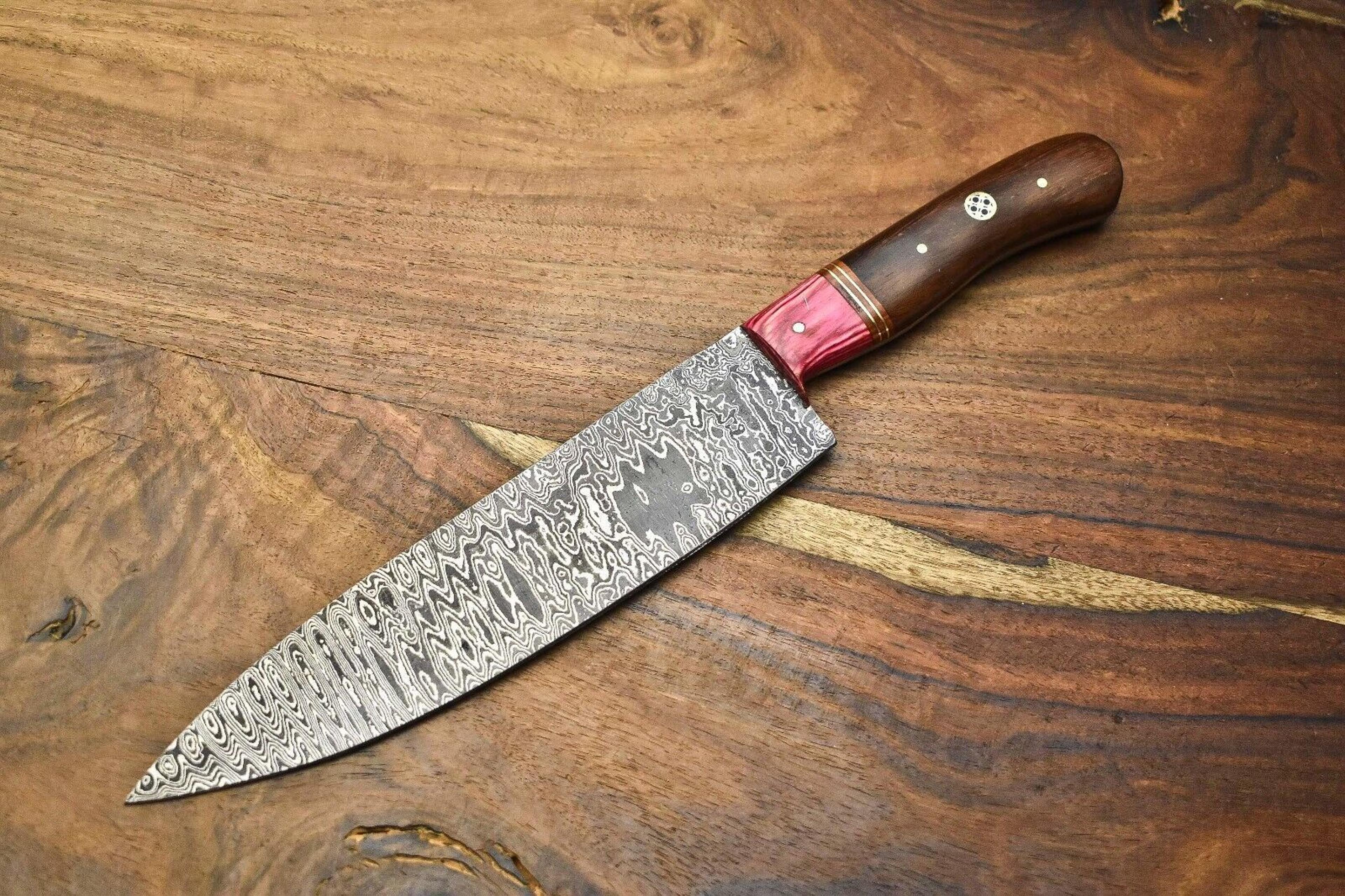 custom forged damascus chef knife | handcrafted kitchen blade